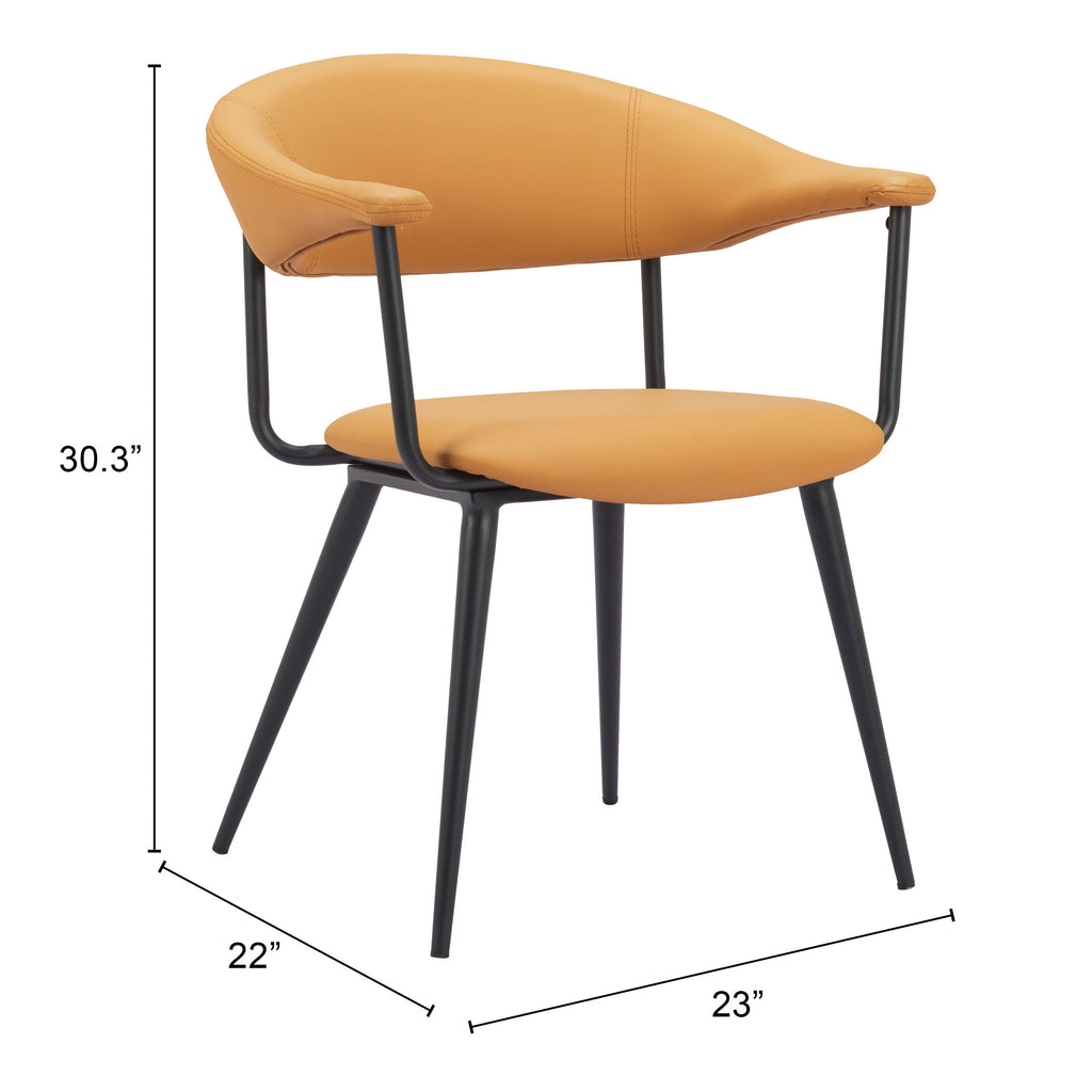ZUO Sima Dining Chair — Brown Faux Leather, Black Powder Coated Steel Frame, 285 lb Capacity