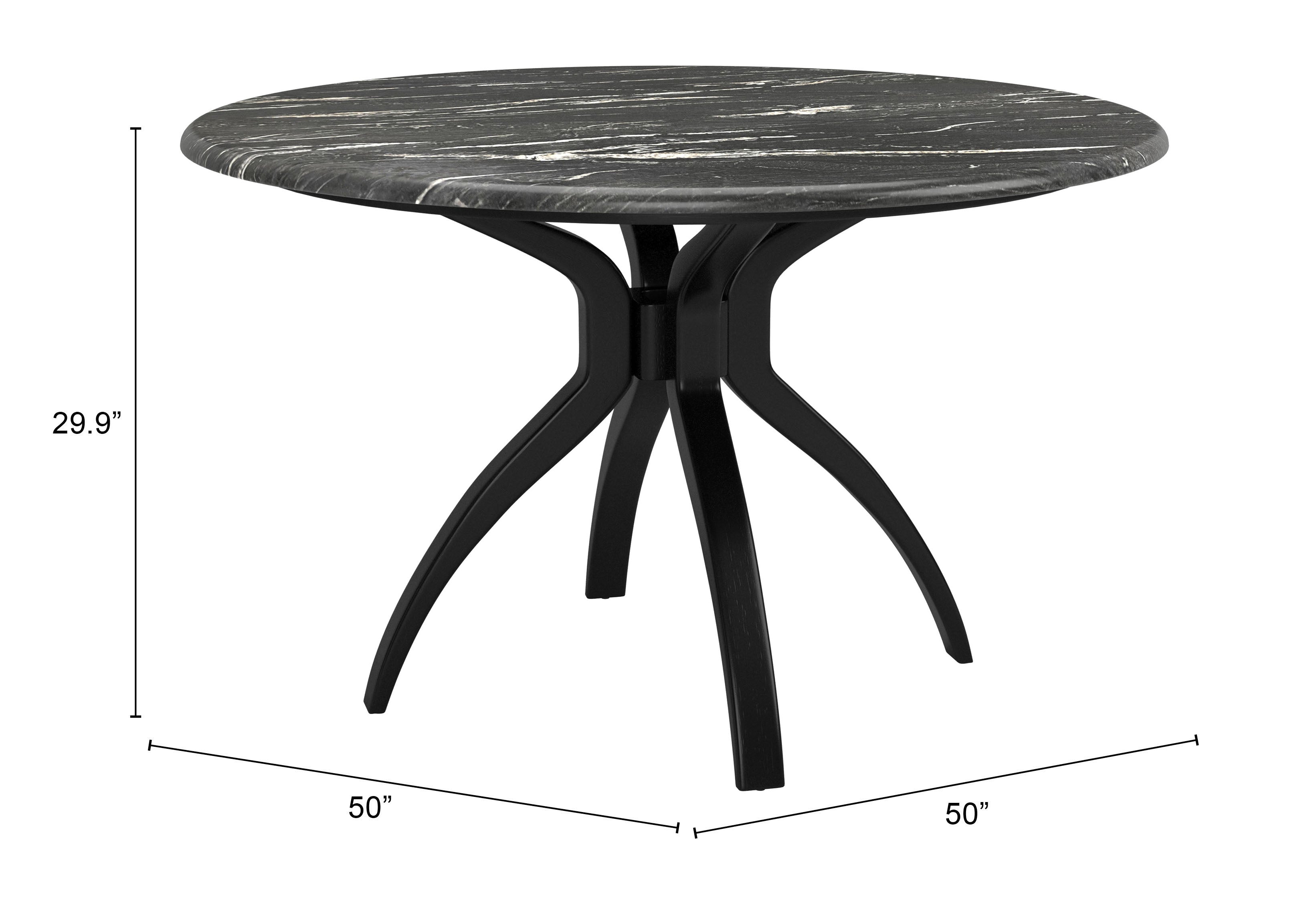 ZUO Sumay Round Dining Table — Black Faux Marble HPL Top, 50" Diameter, Painted Steel Base