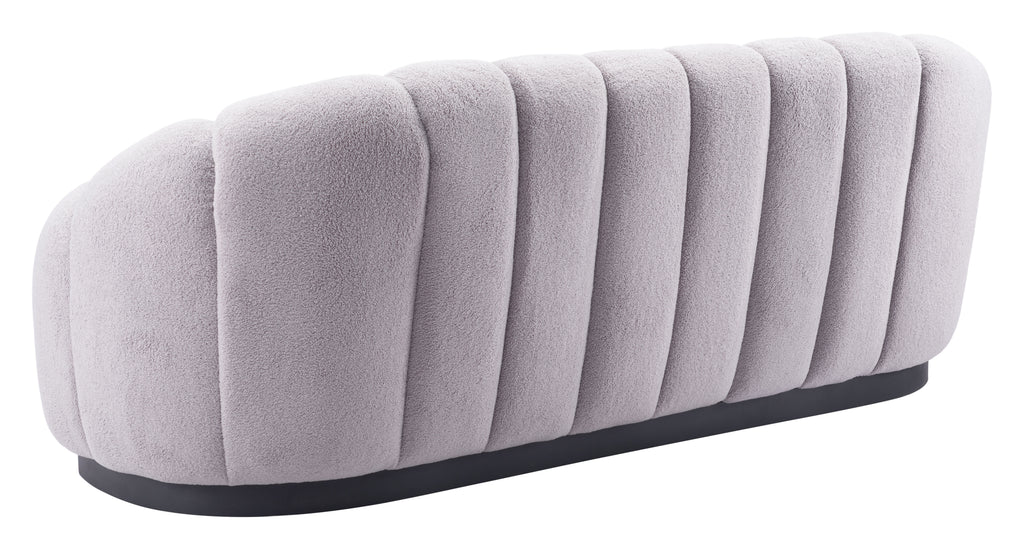 ZUO Bhutan Sofa — Light Gray Shearling Fabric, 84.6" Glam Modern, Black Steel Base, 440 lb Capacity