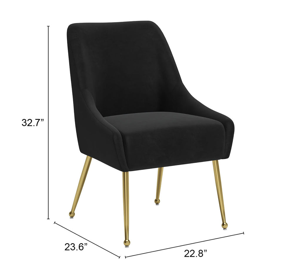 ZUO Maxine Dining Chair — Black Velvet, Gold Powder Coated Steel Legs, 330 lb Capacity