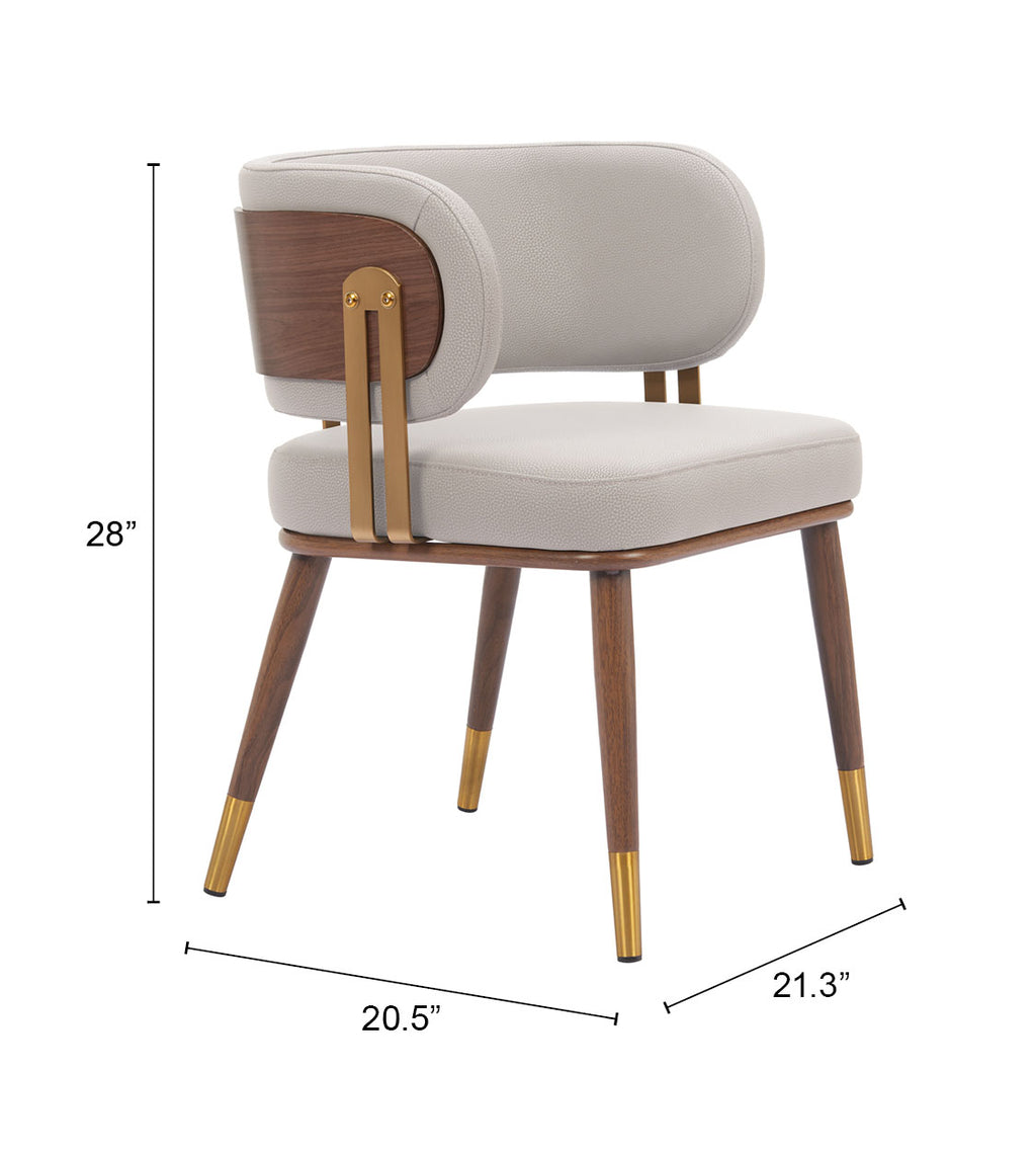 ZUO Brew Dining Chair — Beige Faux Leather, Walnut & Gold Steel Frame, 330 lb Capacity