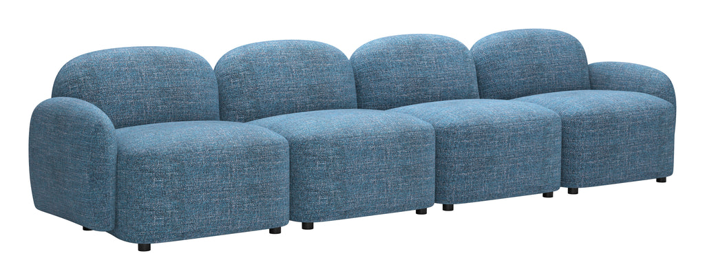 ZUO Cleo Modular Sofa — Blue Textured Fabric, 100.8" Sectional, Black Rubberwood Legs
