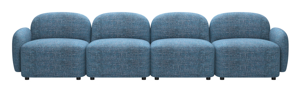ZUO Cleo Modular Sofa — Blue Textured Fabric, 100.8" Sectional, Black Rubberwood Legs