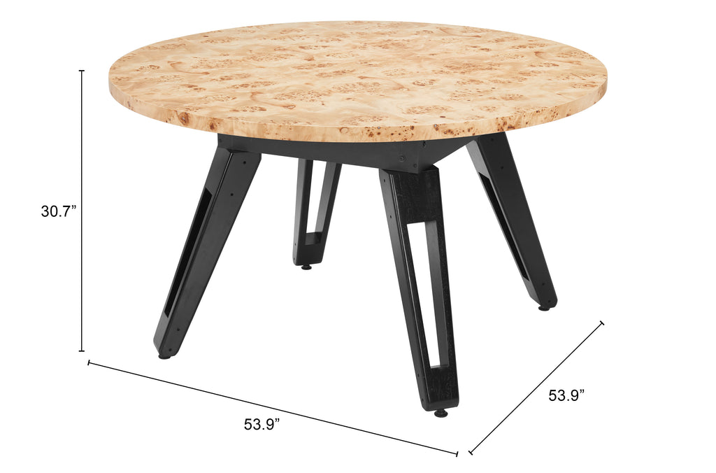 ZUO Burl 2-in-1 Dining & Game Table — Natural Burl Veneer Top, Black Pine Wood Legs, 440 lb Capacity