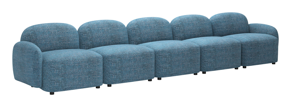 ZUO Cleo Modular Sofa — Blue Textured Fabric, 100.8" Sectional, Black Rubberwood Legs