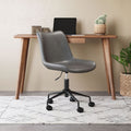 ZUO Byron Mid-Century Office Chair — Gray Faux Leather, Adjustable Height, Black Powder Coated Steel