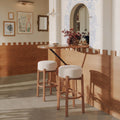 ZUO Nade Barstool — Beige Textured Fabric, Walnut Rubberwood Legs, Counter Height 29.9"