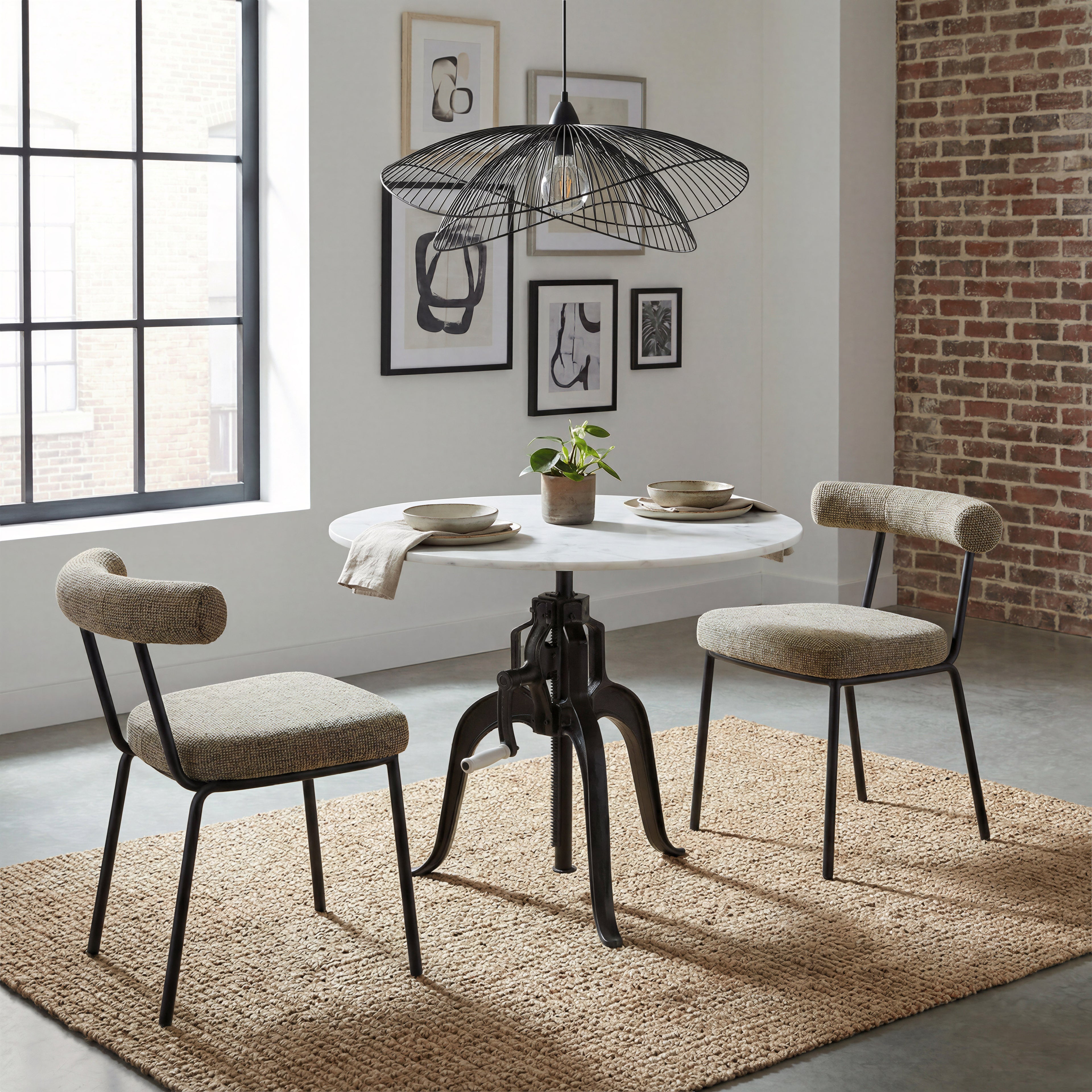 ZUO Mufid Bistro Table — Natural Marble Top, Adjustable Height, Black Iron Base