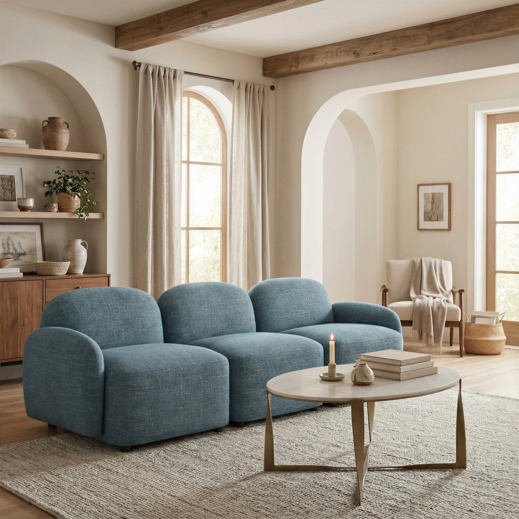 ZUO Cleo Modular Sofa — Blue Textured Fabric, 100.8" Sectional, Black Rubberwood Legs