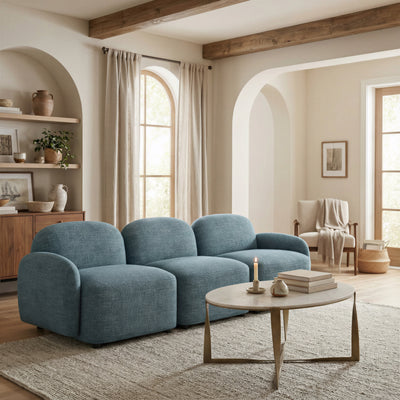ZUO Cleo Modular Sofa — Blue Textured Fabric, 100.8" Sectional, Black Rubberwood Legs