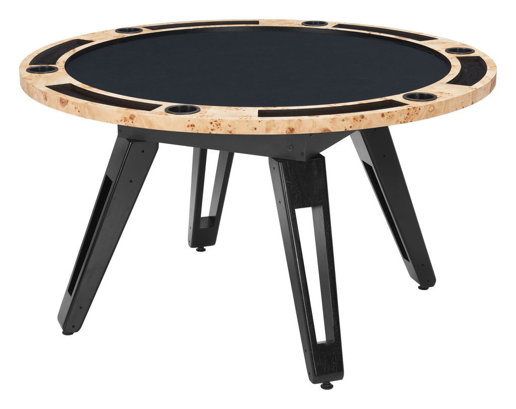 ZUO Burl 2-in-1 Dining & Game Table — Natural Burl Veneer Top, Black Pine Wood Legs, 440 lb Capacity