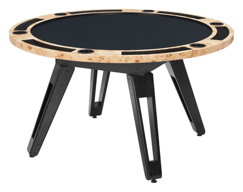 ZUO Burl 2-in-1 Dining & Game Table — Natural Burl Veneer Top, Black Pine Wood Legs, 440 lb Capacity