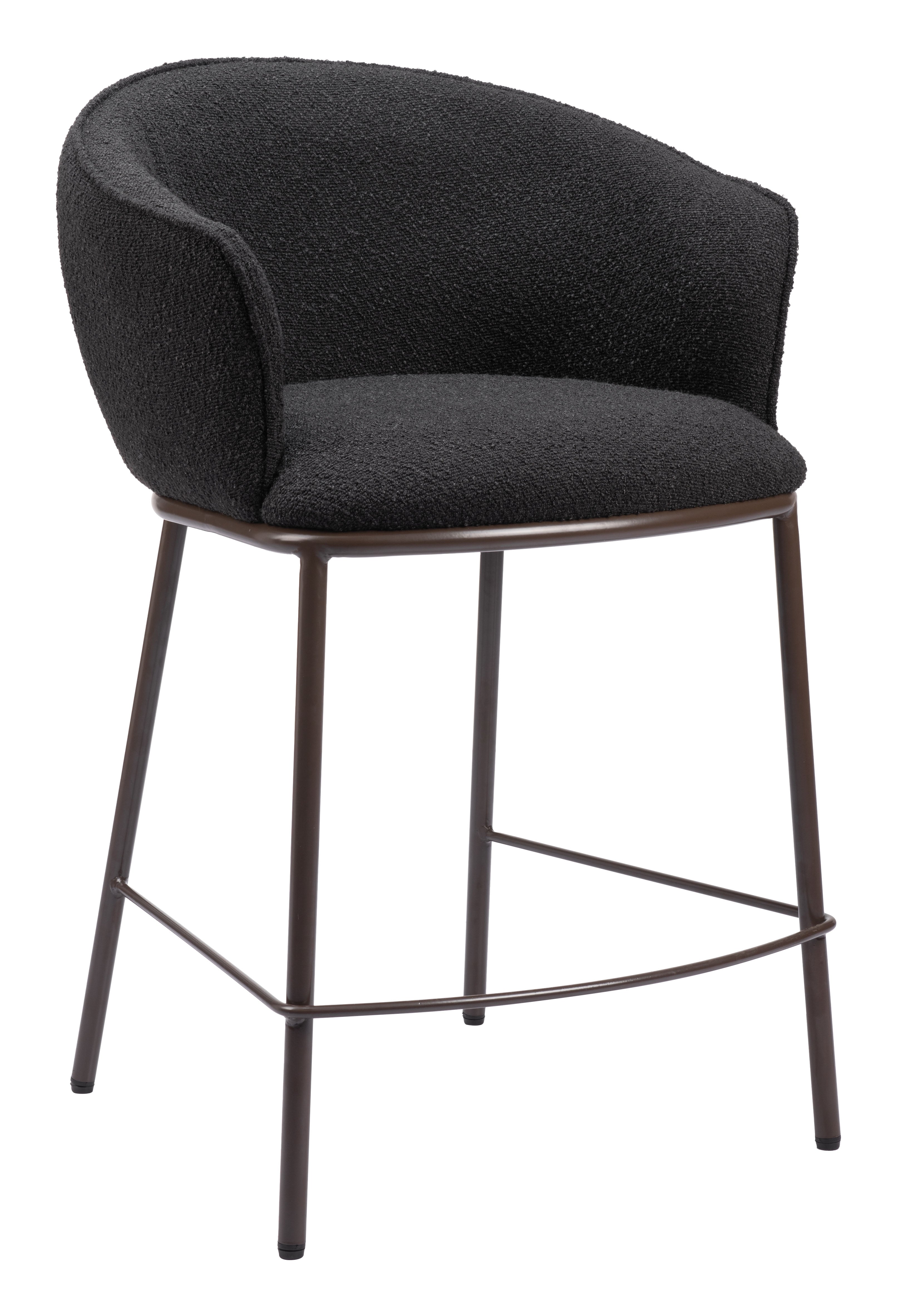 ZUO Essen Counter Stool — Black Textured Fabric, Bronze Powder Coated Steel Frame, 350 lb Capacity