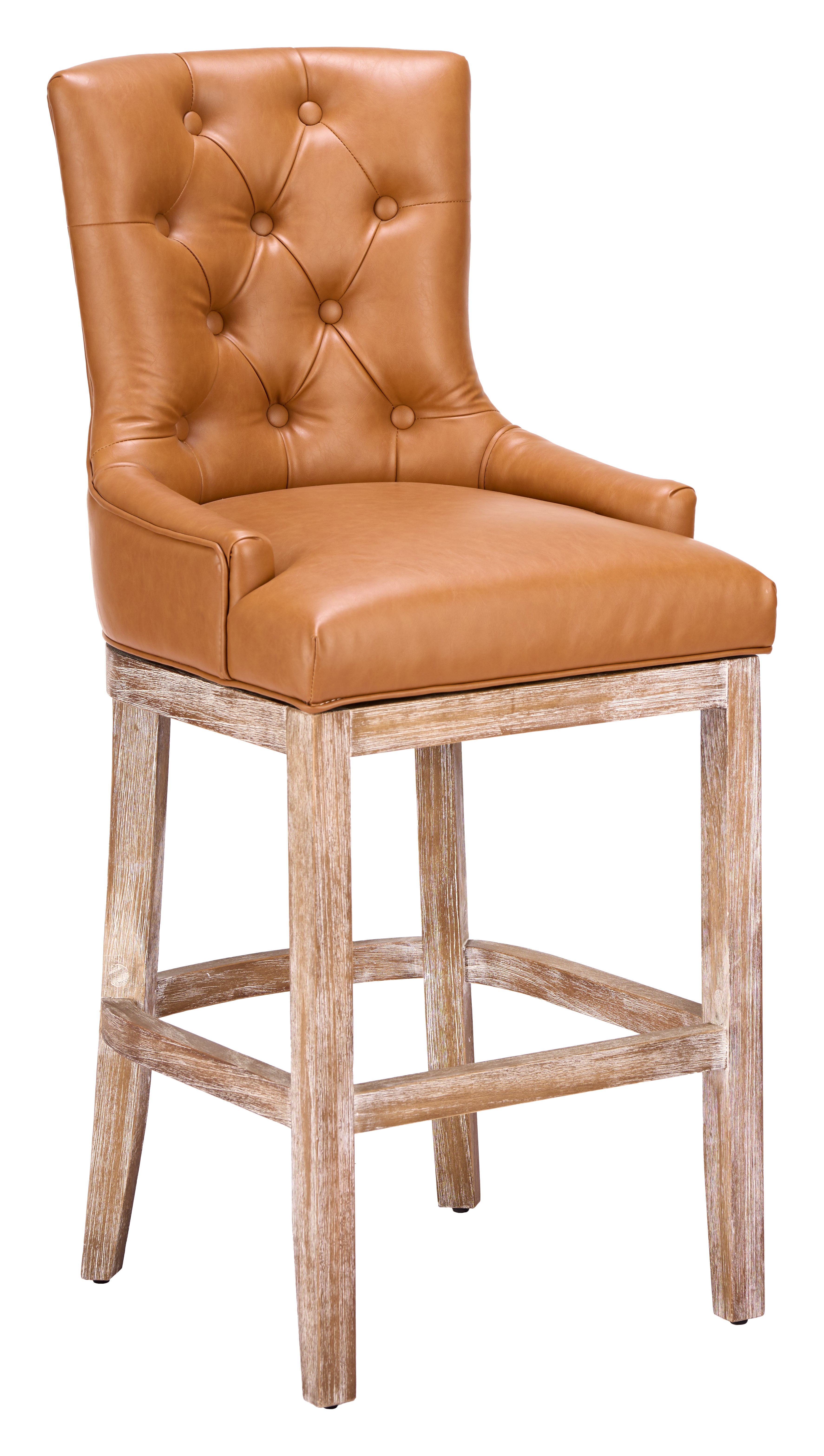 ZUO Nuby Swivel Barstool — Brown Faux Leather, Natural Poplar Wood Legs, 330 lb Capacity