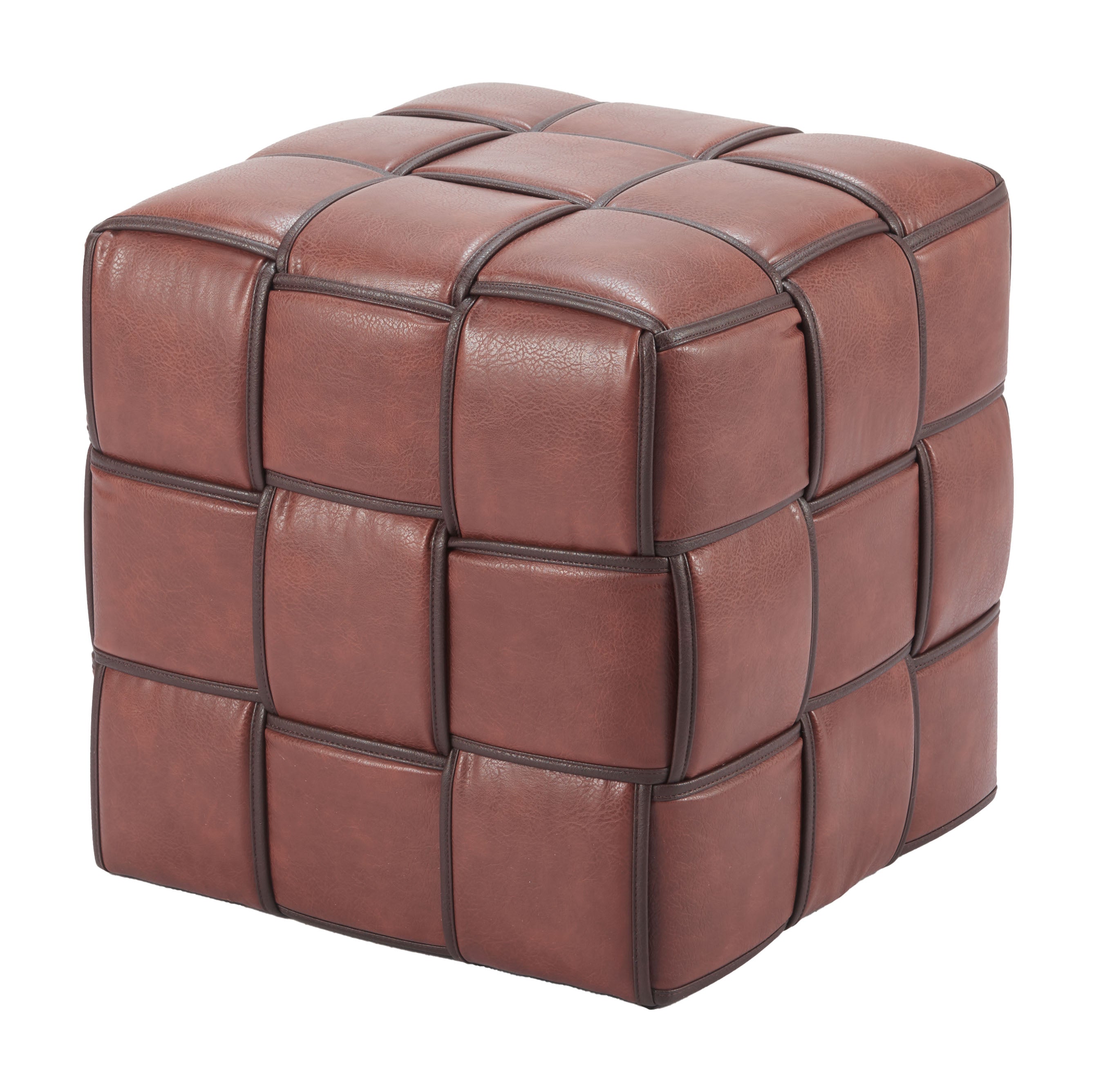 ZUO Zare Ottoman — Brown Faux Leather Cube, 330 lb Capacity, No Assembly Required