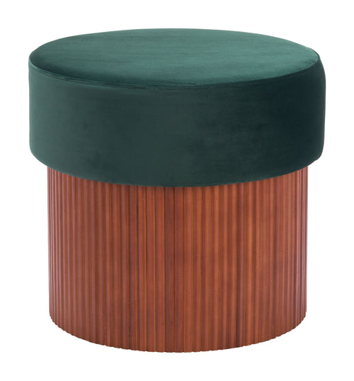 ZUO Boto Storage Ottoman — Green Velvet, Hidden Storage, Pine Wood Base, 330 lb Capacity