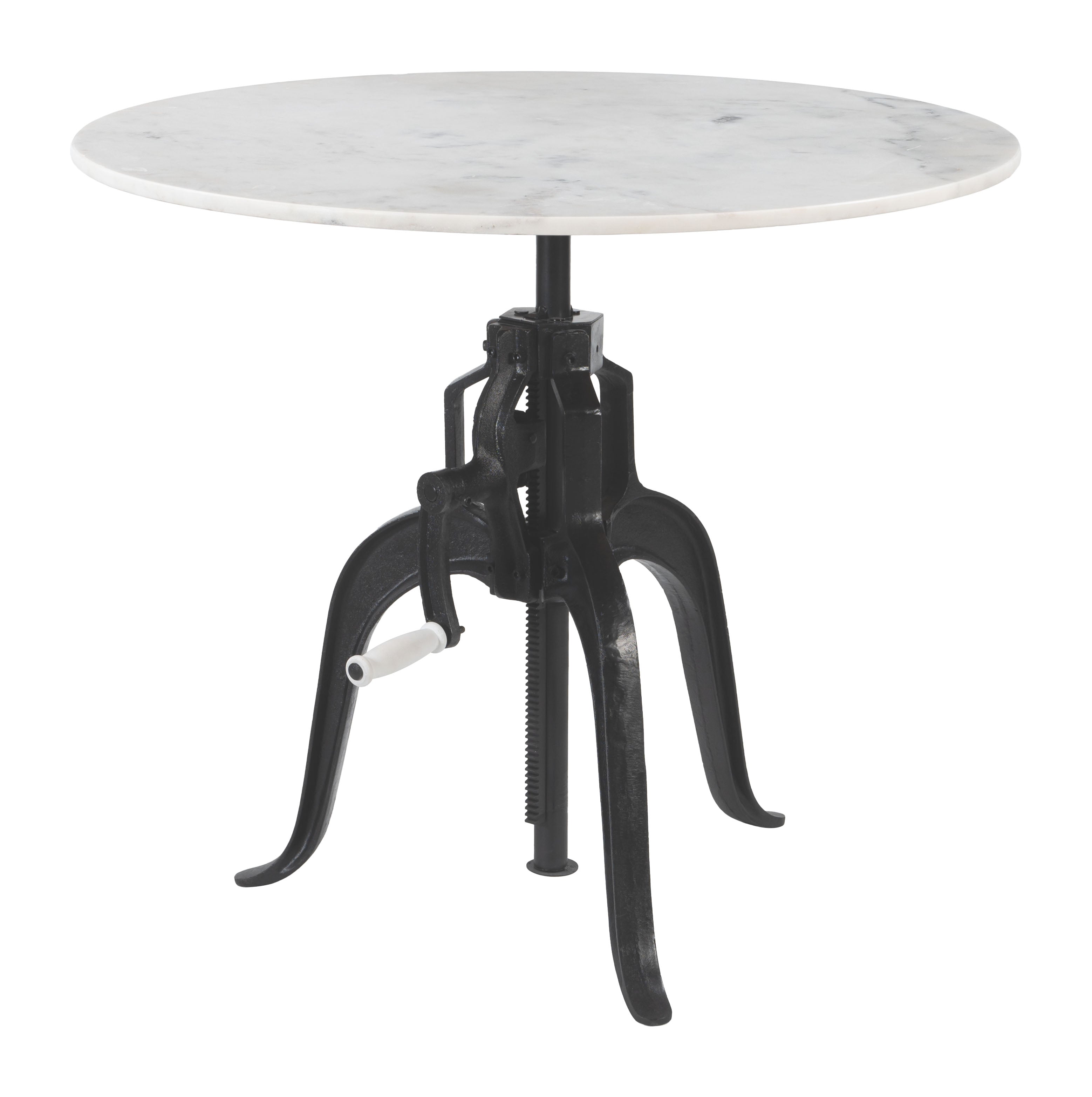 ZUO Mufid Bistro Table — Natural Marble Top, Adjustable Height, Black Iron Base