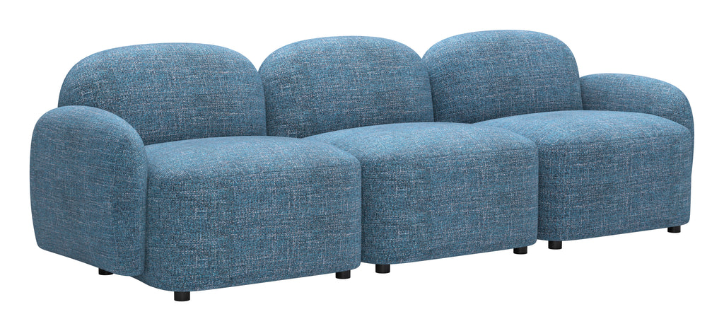 ZUO Cleo Modular Sofa — Blue Textured Fabric, 100.8" Sectional, Black Rubberwood Legs