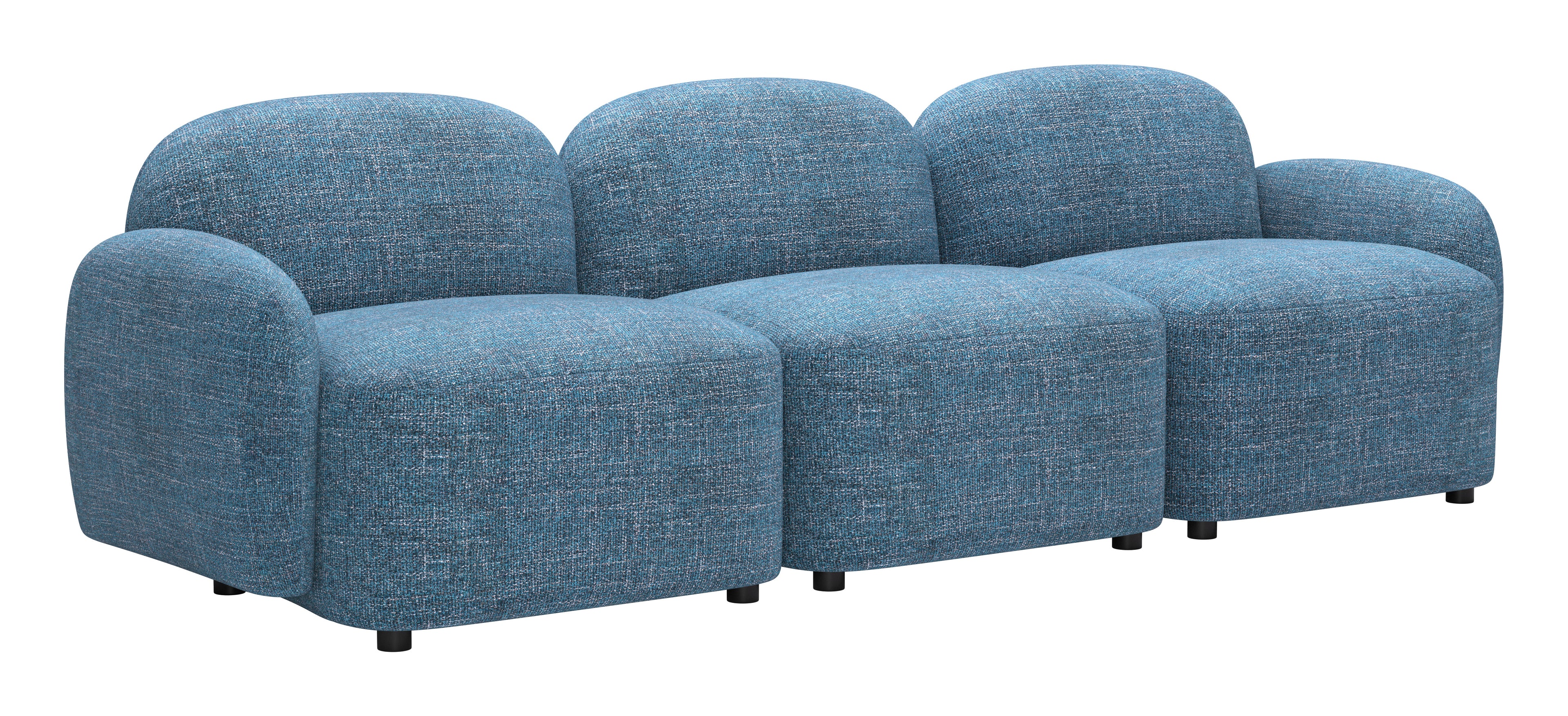 ZUO Cleo Modular Sofa — Blue Textured Fabric, 100.8" Sectional, Black Rubberwood Legs