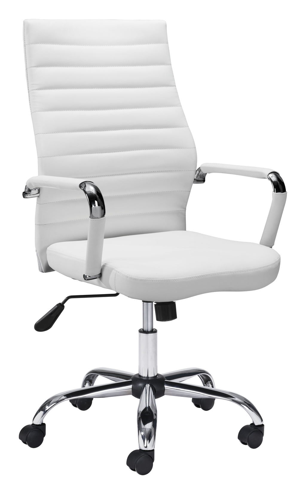 ZUO Primero High Back Office Chair — White Faux Leather, Adjustable Height, Chrome Base, 330 lb Capacity