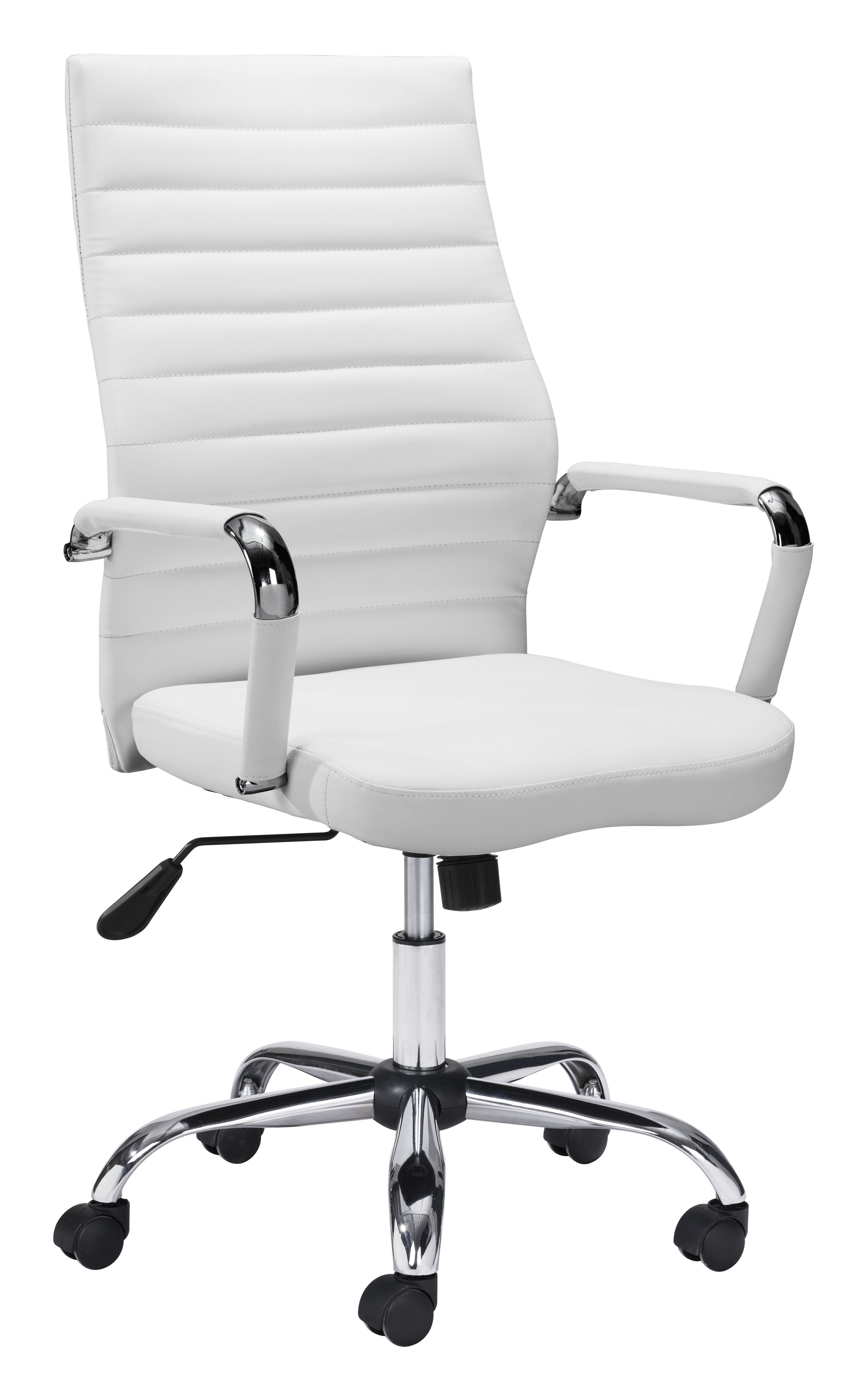 ZUO Primero High Back Office Chair — White Faux Leather, Adjustable Height, Chrome Base, 330 lb Capacity