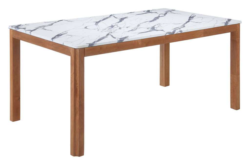ZUO Jemy Dining Table — White Faux Marble Top, 63" Rubberwood, Seats 6