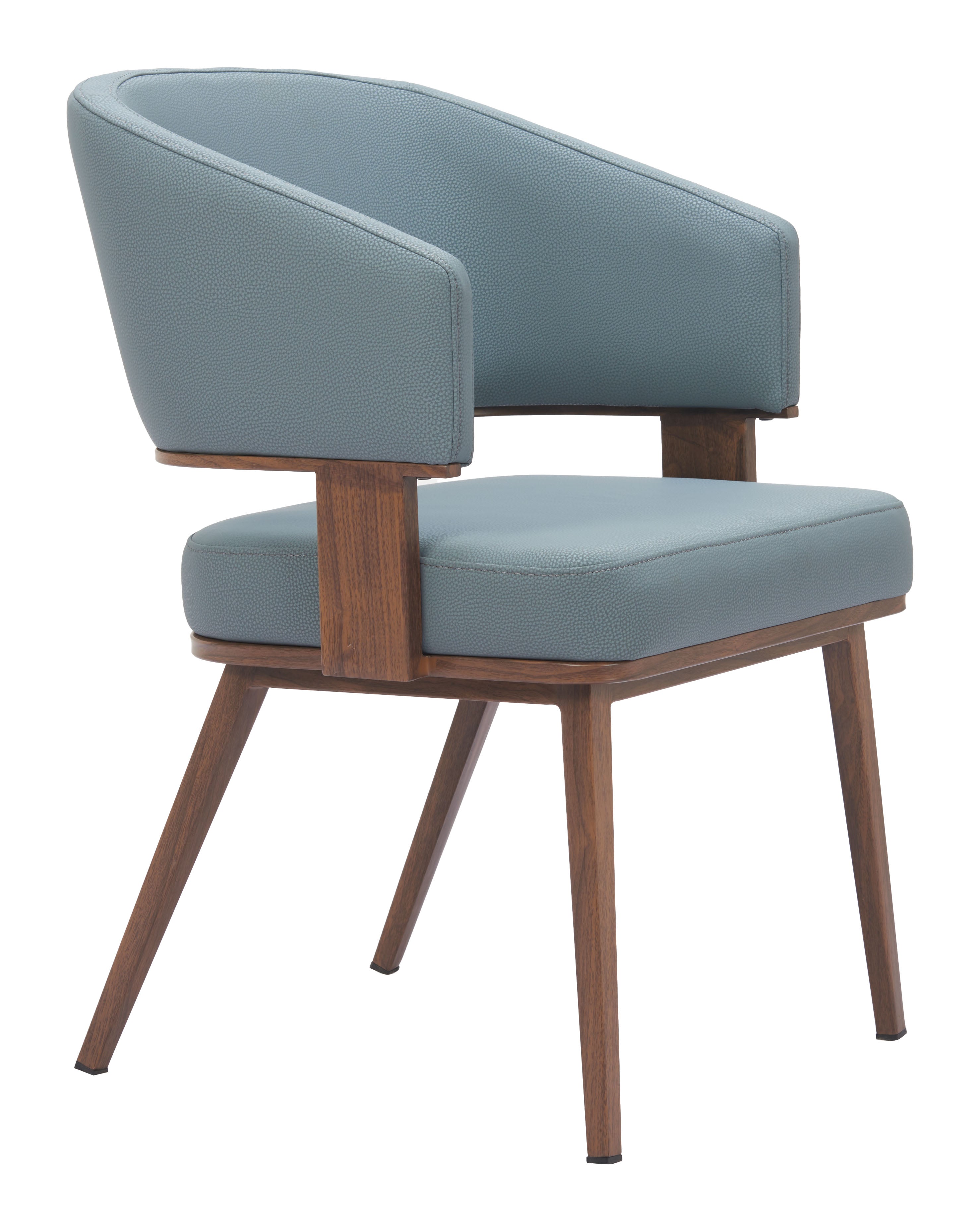 ZUO Poise Dining Chair — Azure Gray Faux Leather, Walnut Steel Frame, 330 lb Capacity