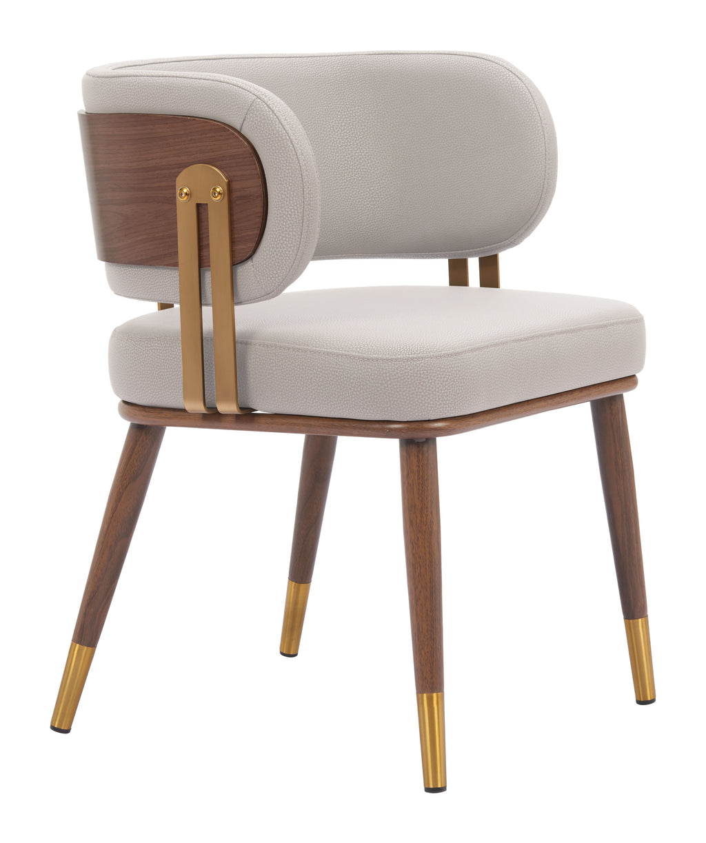 ZUO Brew Dining Chair — Beige Faux Leather, Walnut & Gold Steel Frame, 330 lb Capacity
