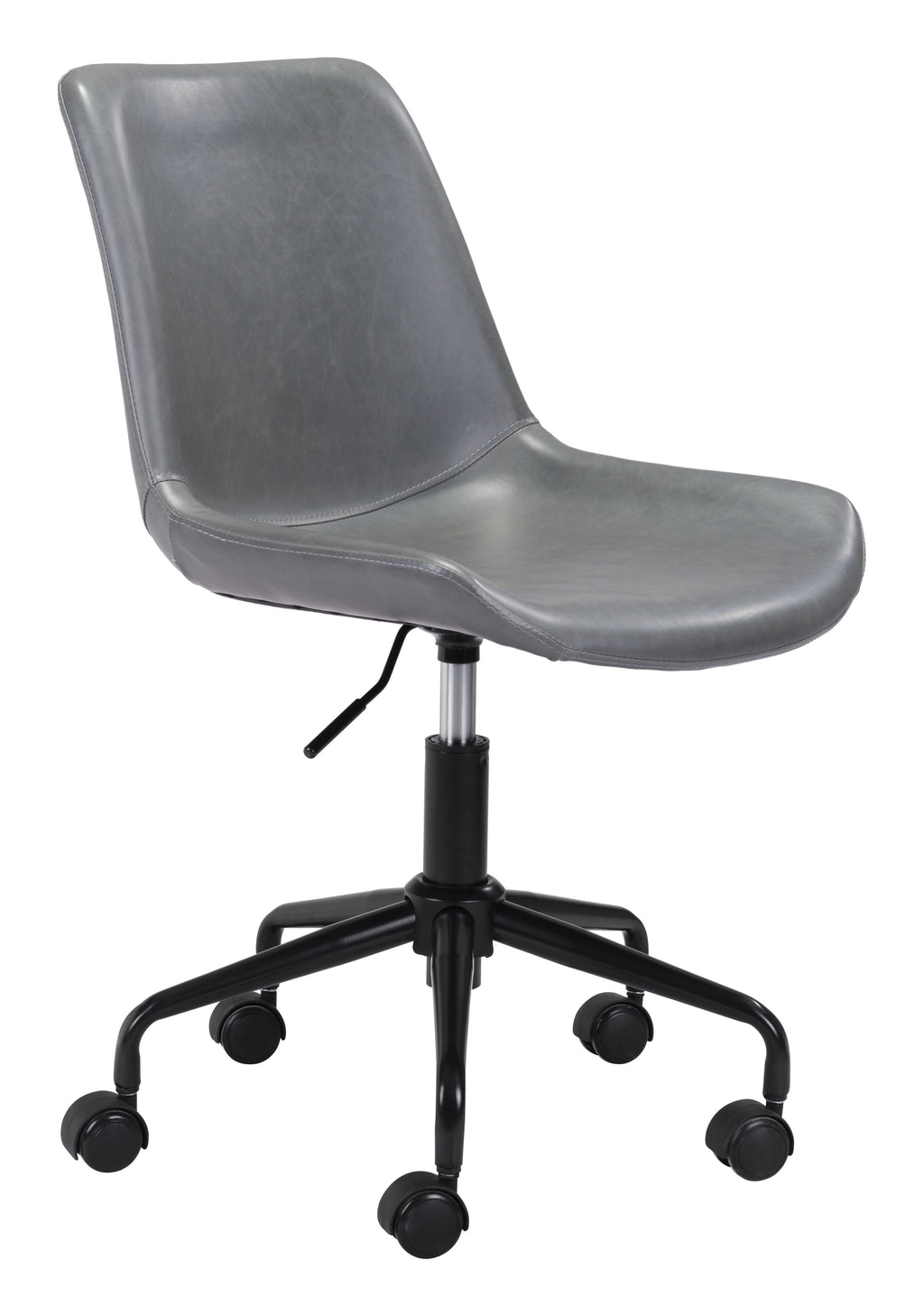 ZUO Byron Mid-Century Office Chair — Gray Faux Leather, Adjustable Height, Black Powder Coated Steel