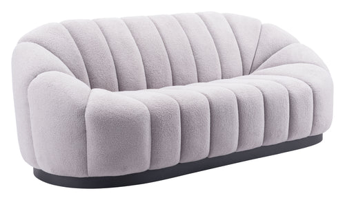 ZUO Bhutan Sofa — Light Gray Shearling Fabric, 84.6" Glam Modern, Black Steel Base, 440 lb Capacity