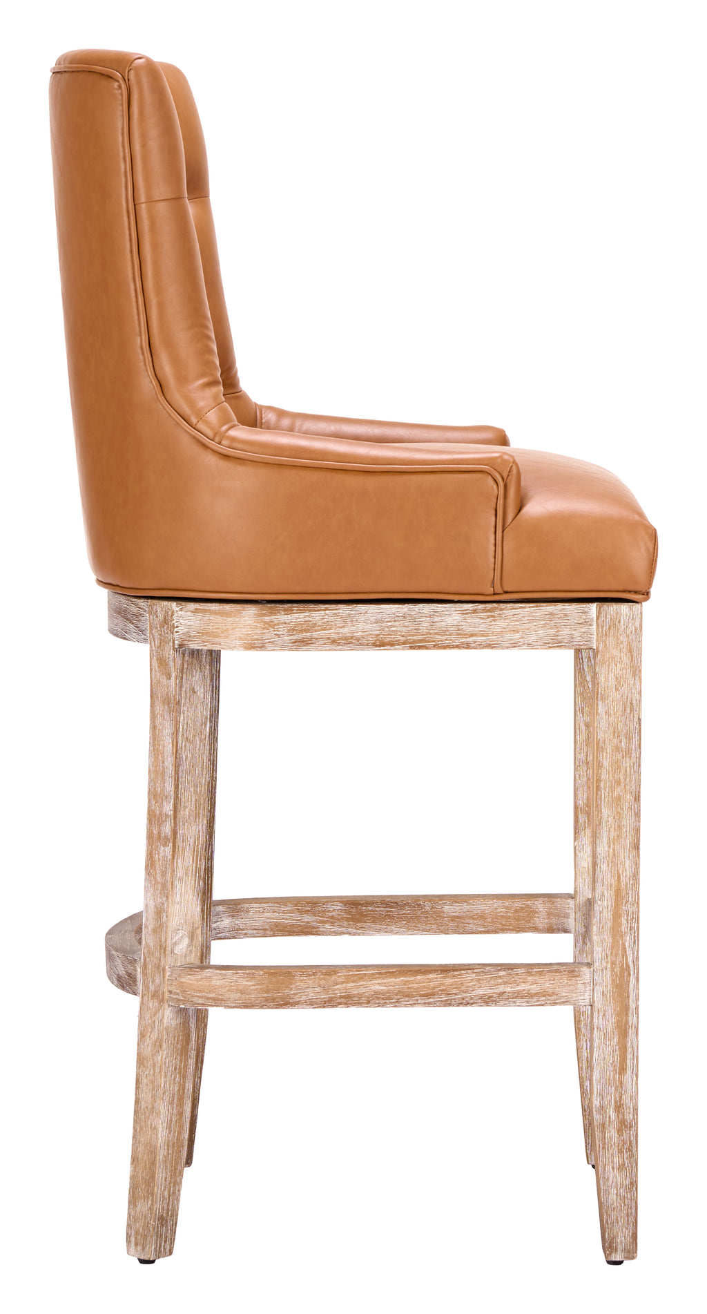 ZUO Nuby Swivel Barstool — Brown Faux Leather, Natural Poplar Wood Legs, 330 lb Capacity
