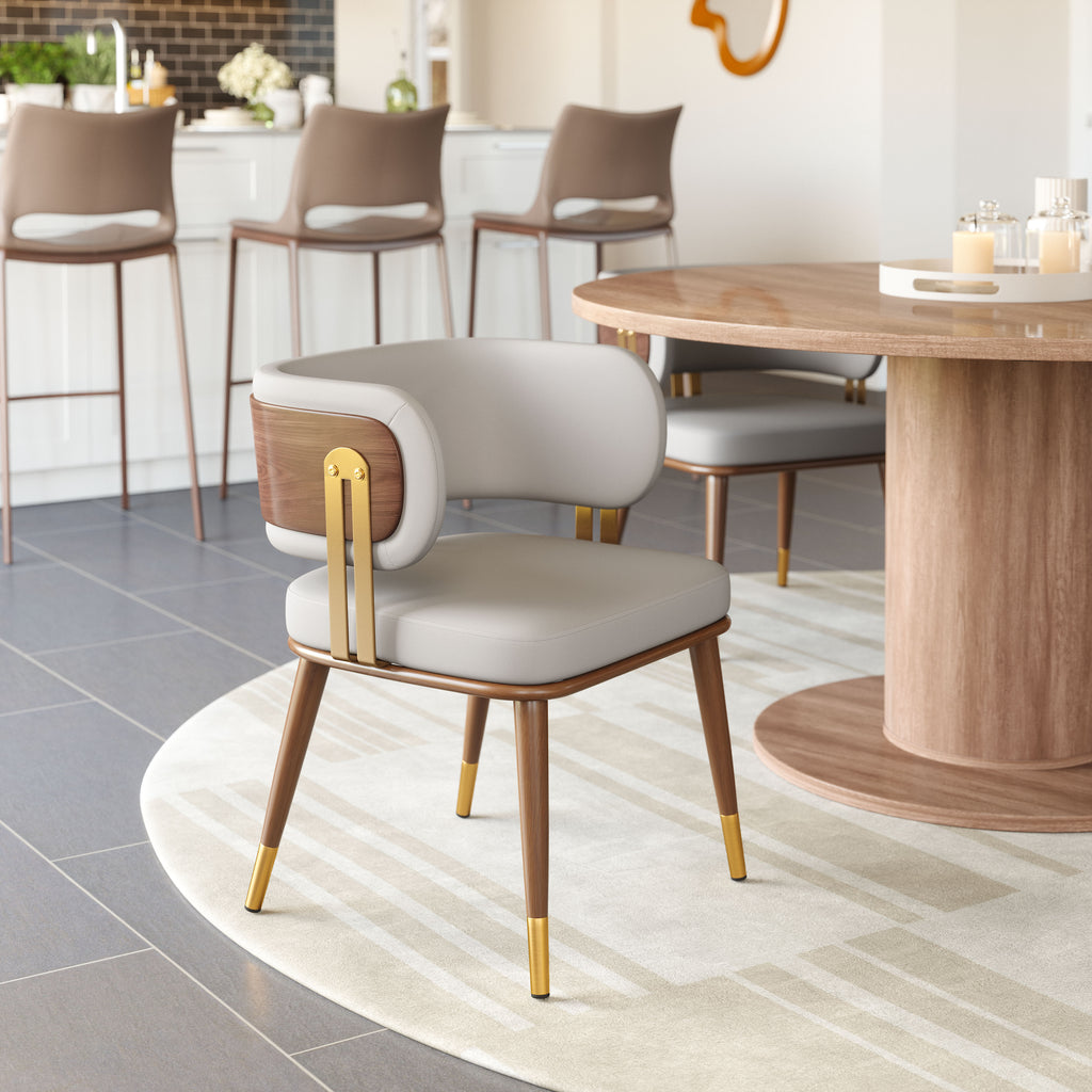 ZUO Brew Dining Chair — Beige Faux Leather, Walnut & Gold Steel Frame, 330 lb Capacity