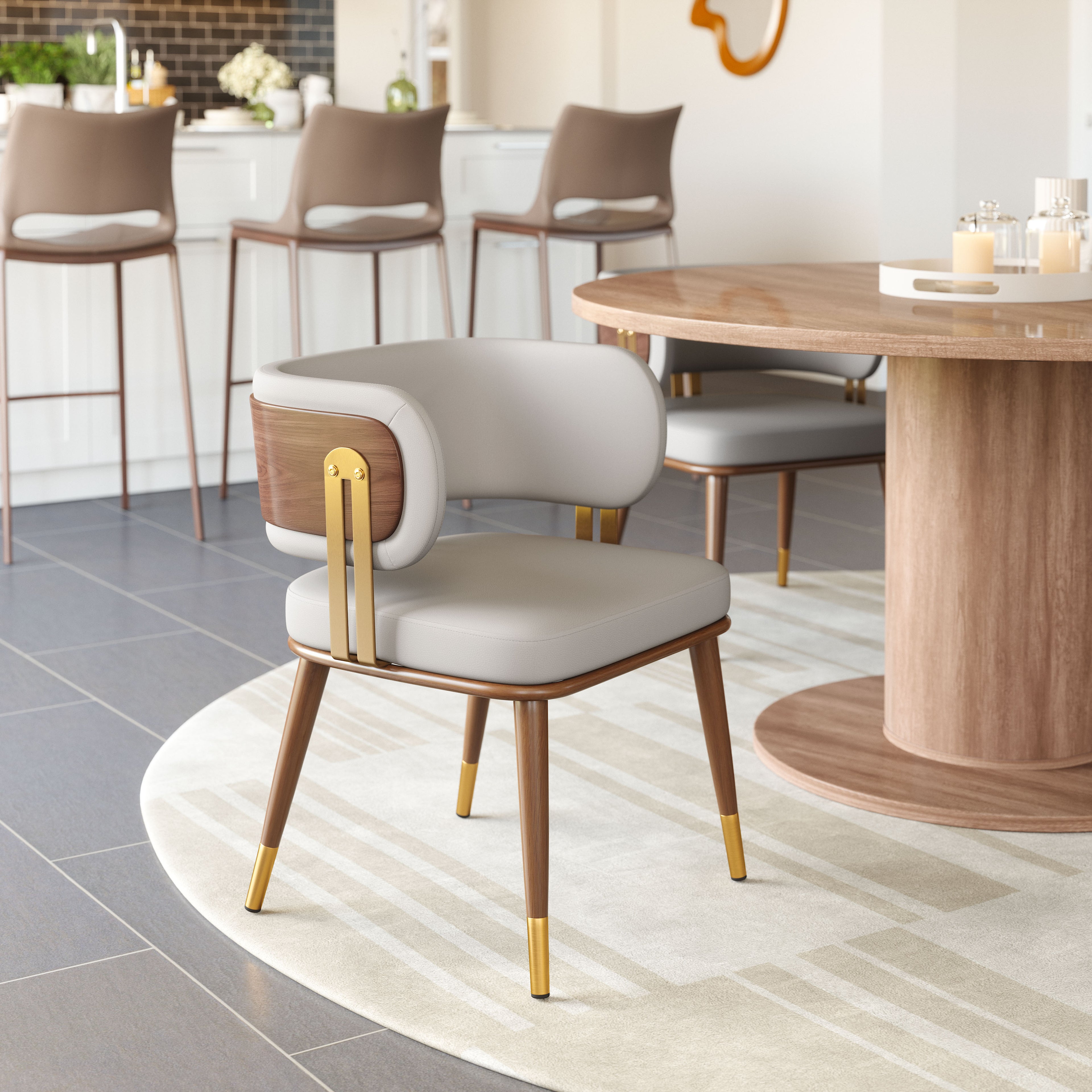ZUO Brew Dining Chair — Beige Faux Leather, Walnut & Gold Steel Frame, 330 lb Capacity