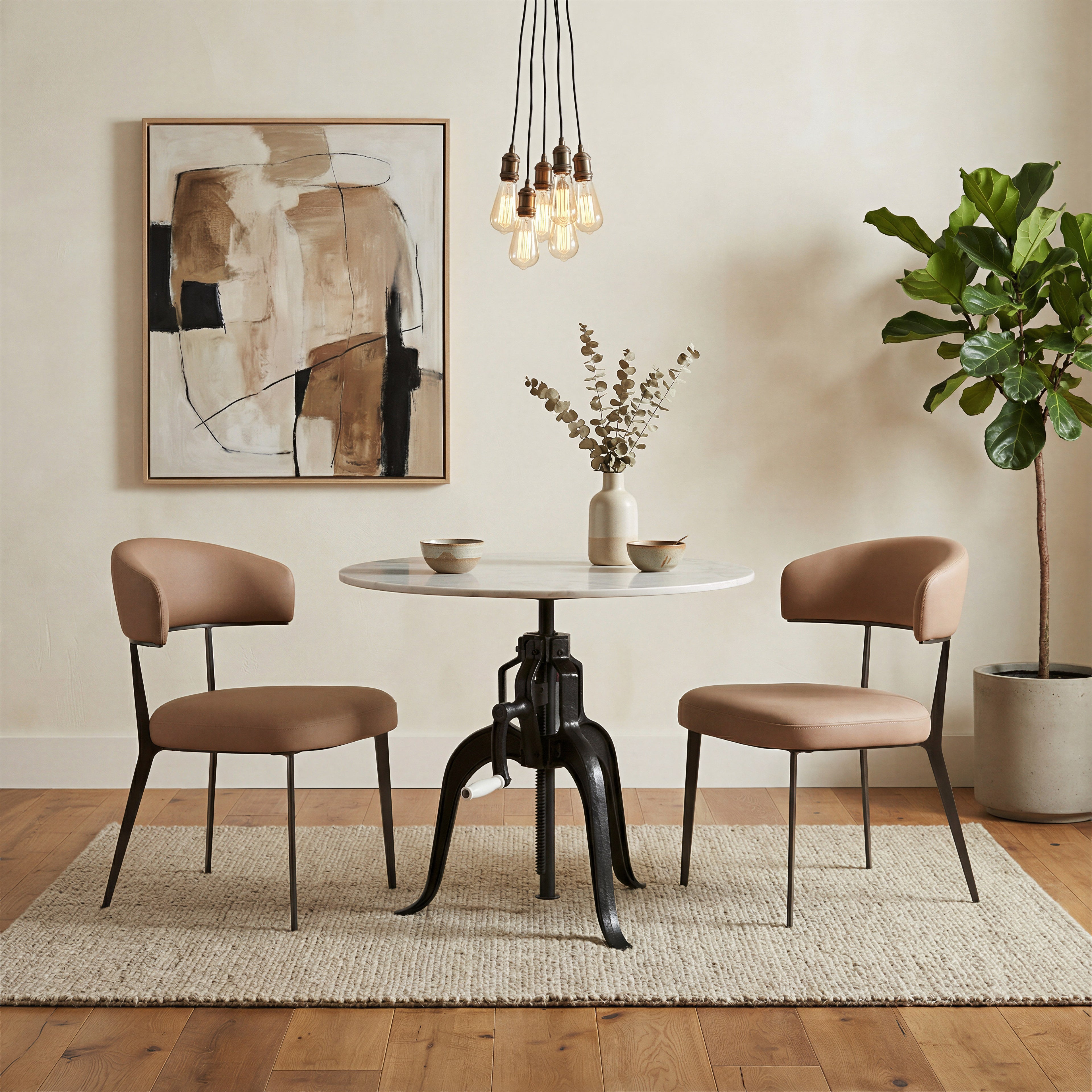 ZUO Mufid Bistro Table — Natural Marble Top, Adjustable Height, Black Iron Base
