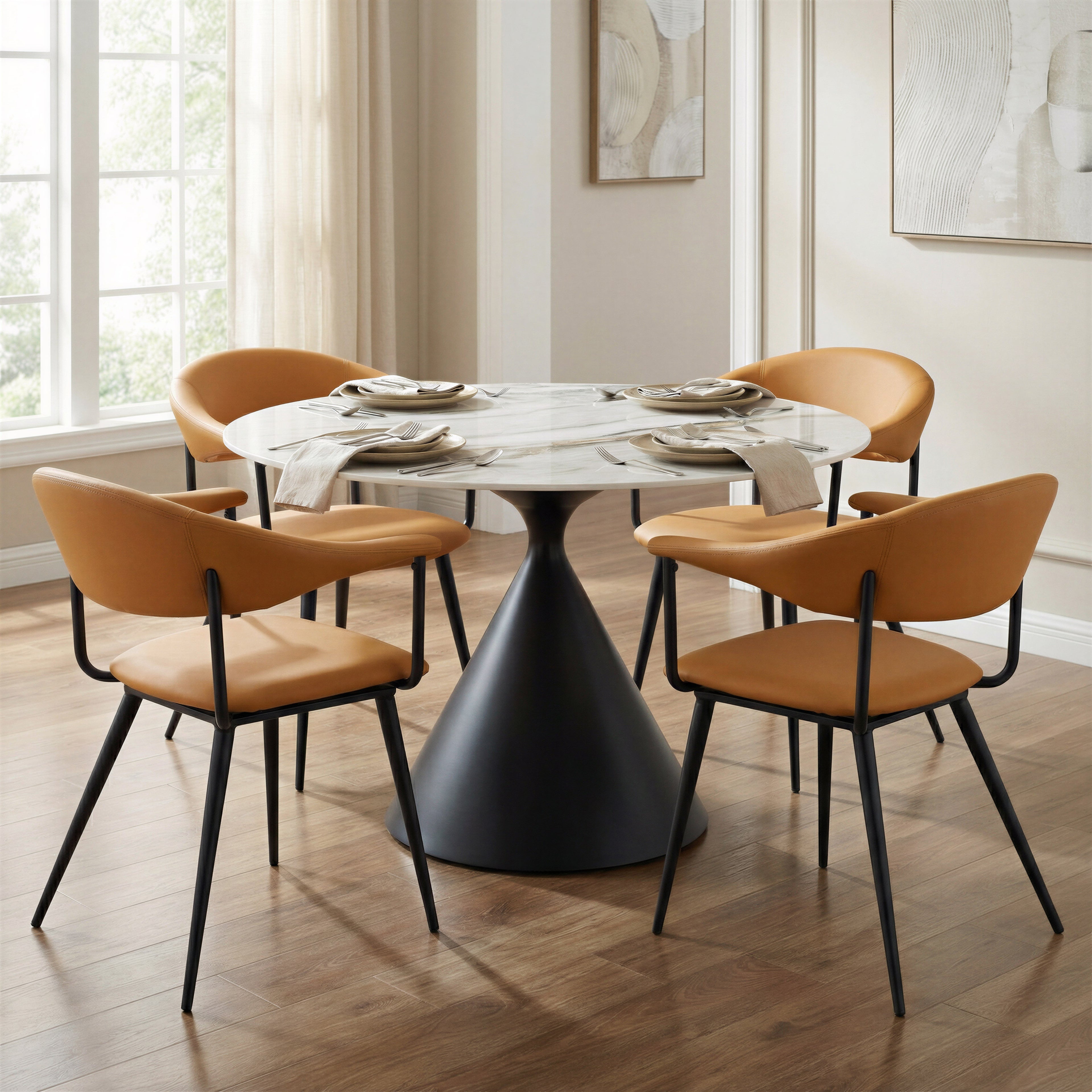 ZUO Sima Dining Chair — Brown Faux Leather, Black Powder Coated Steel Frame, 285 lb Capacity