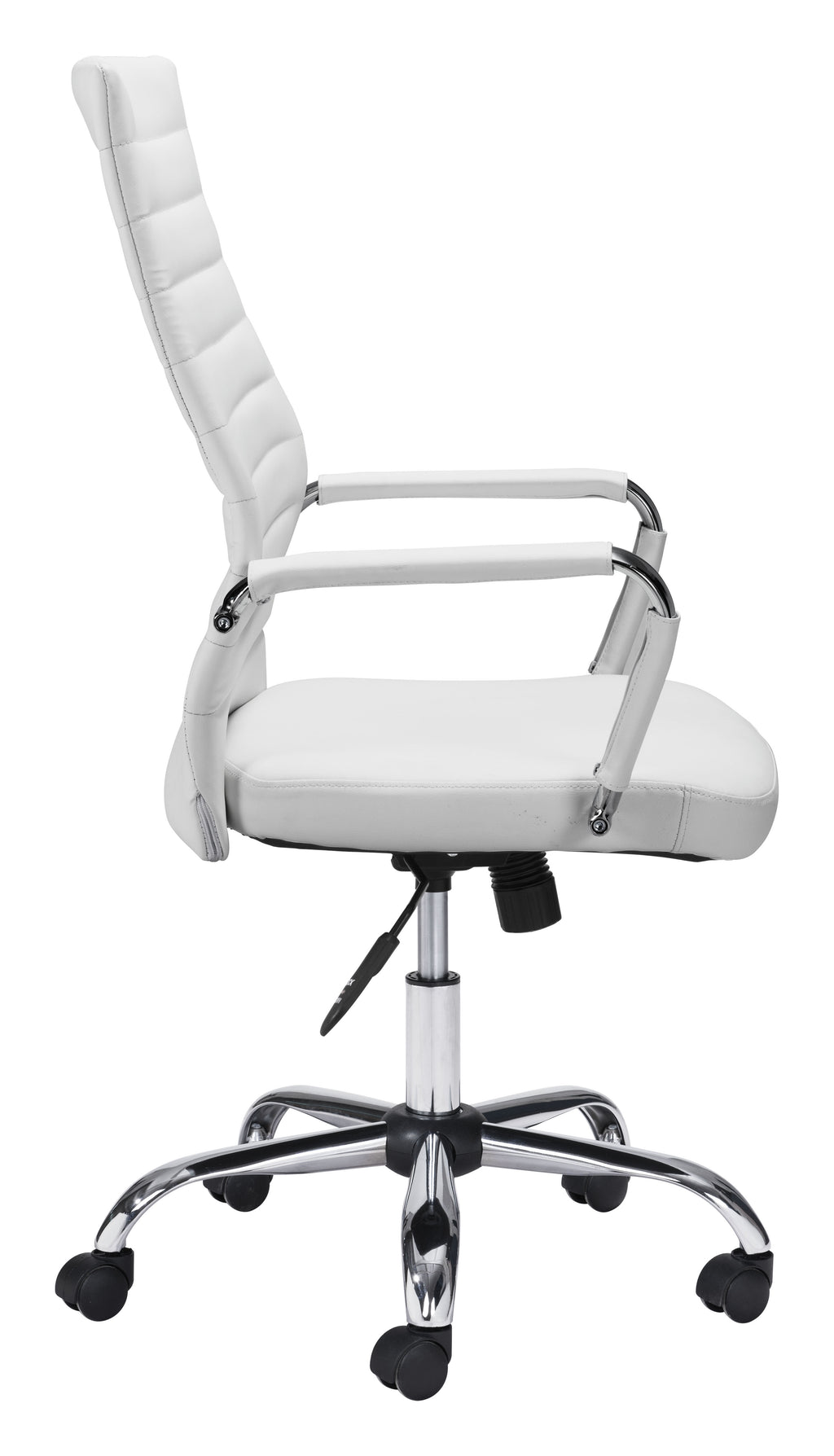 ZUO Primero High Back Office Chair — White Faux Leather, Adjustable Height, Chrome Base, 330 lb Capacity