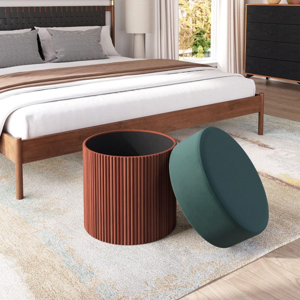 ZUO Boto Storage Ottoman — Green Velvet, Hidden Storage, Pine Wood Base, 330 lb Capacity