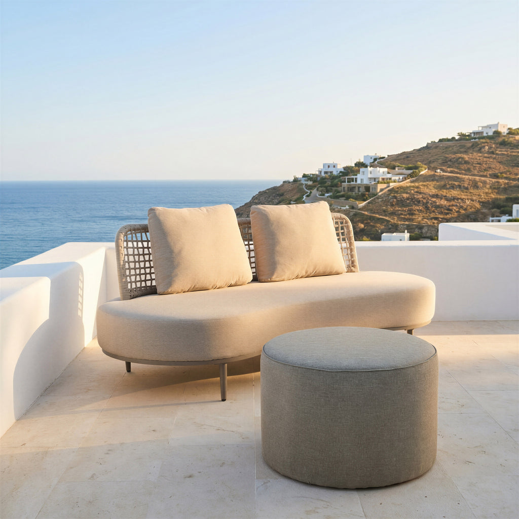 ZUO Moxy Outdoor Ottoman — Green All-Weather Olefin Fabric, Powder Coated Steel, 220 lb Capacity