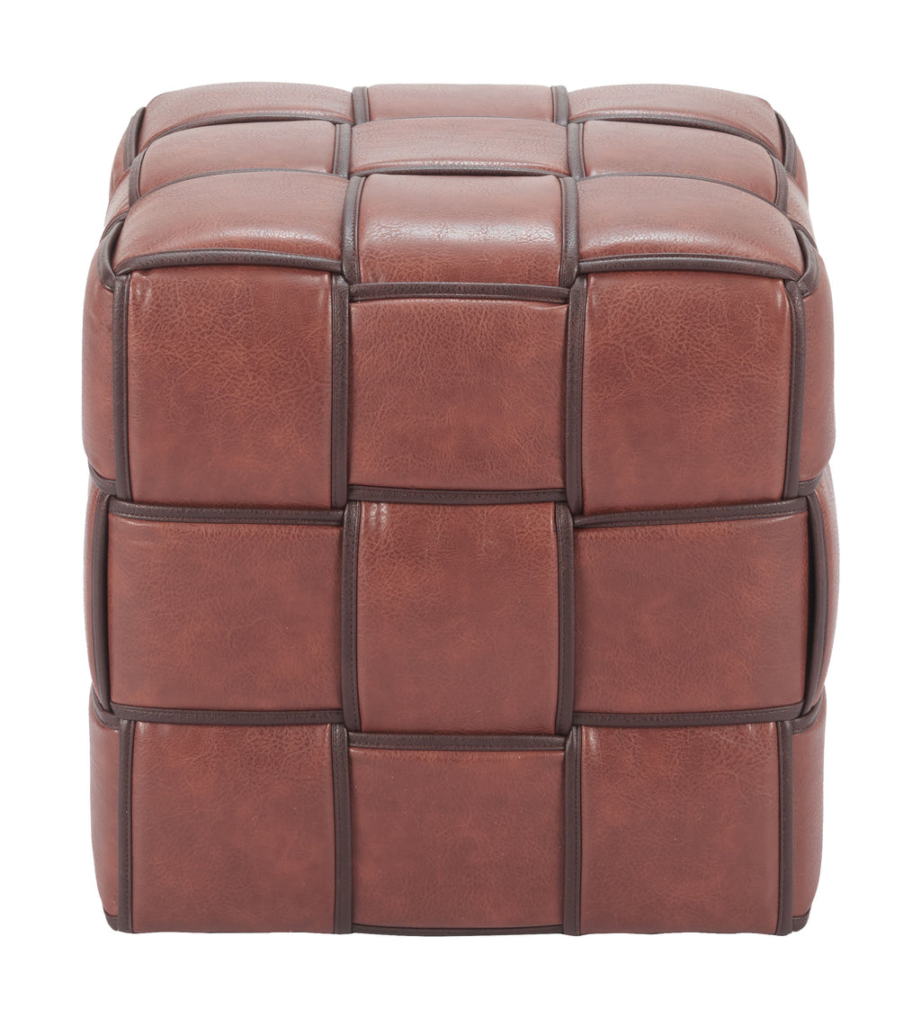 ZUO Zare Ottoman — Brown Faux Leather Cube, 330 lb Capacity, No Assembly Required