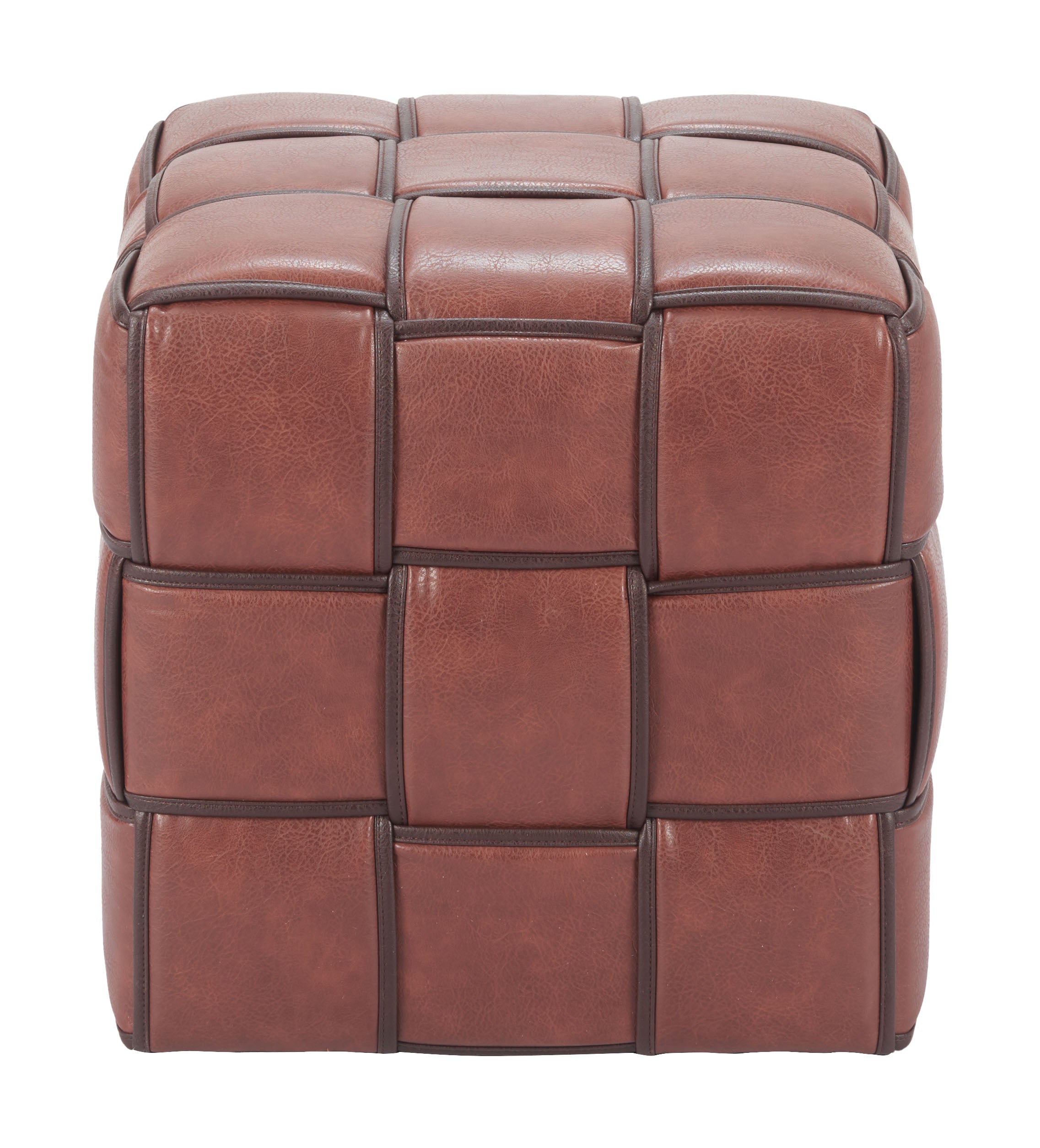 ZUO Zare Ottoman — Brown Faux Leather Cube, 330 lb Capacity, No Assembly Required