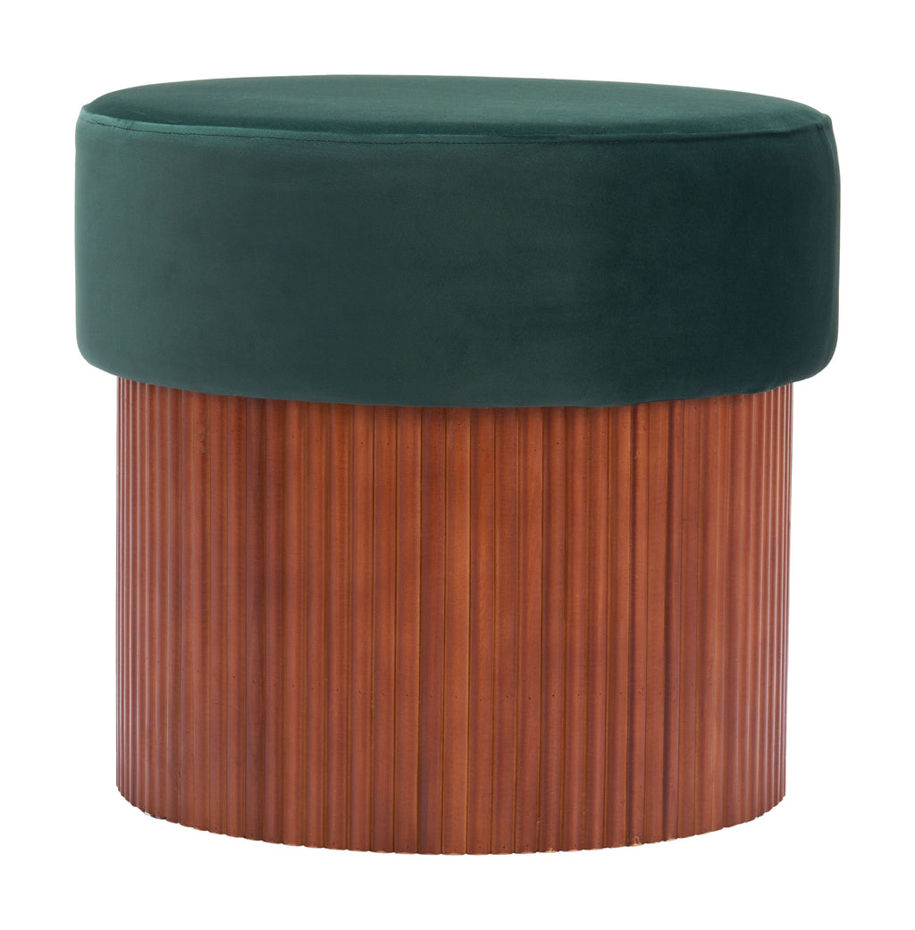 ZUO Boto Storage Ottoman — Green Velvet, Hidden Storage, Pine Wood Base, 330 lb Capacity