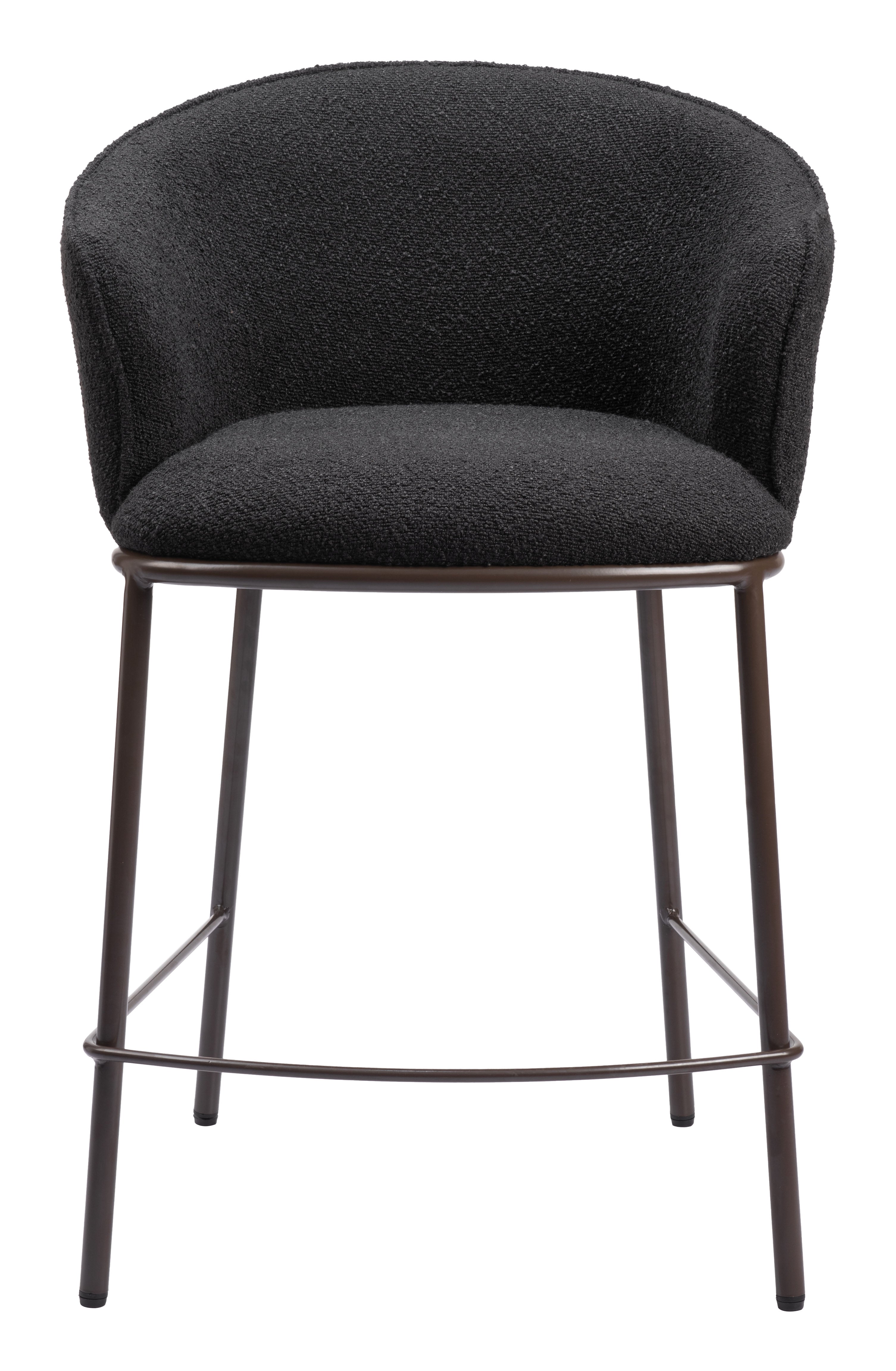 ZUO Essen Counter Stool — Black Textured Fabric, Bronze Powder Coated Steel Frame, 350 lb Capacity