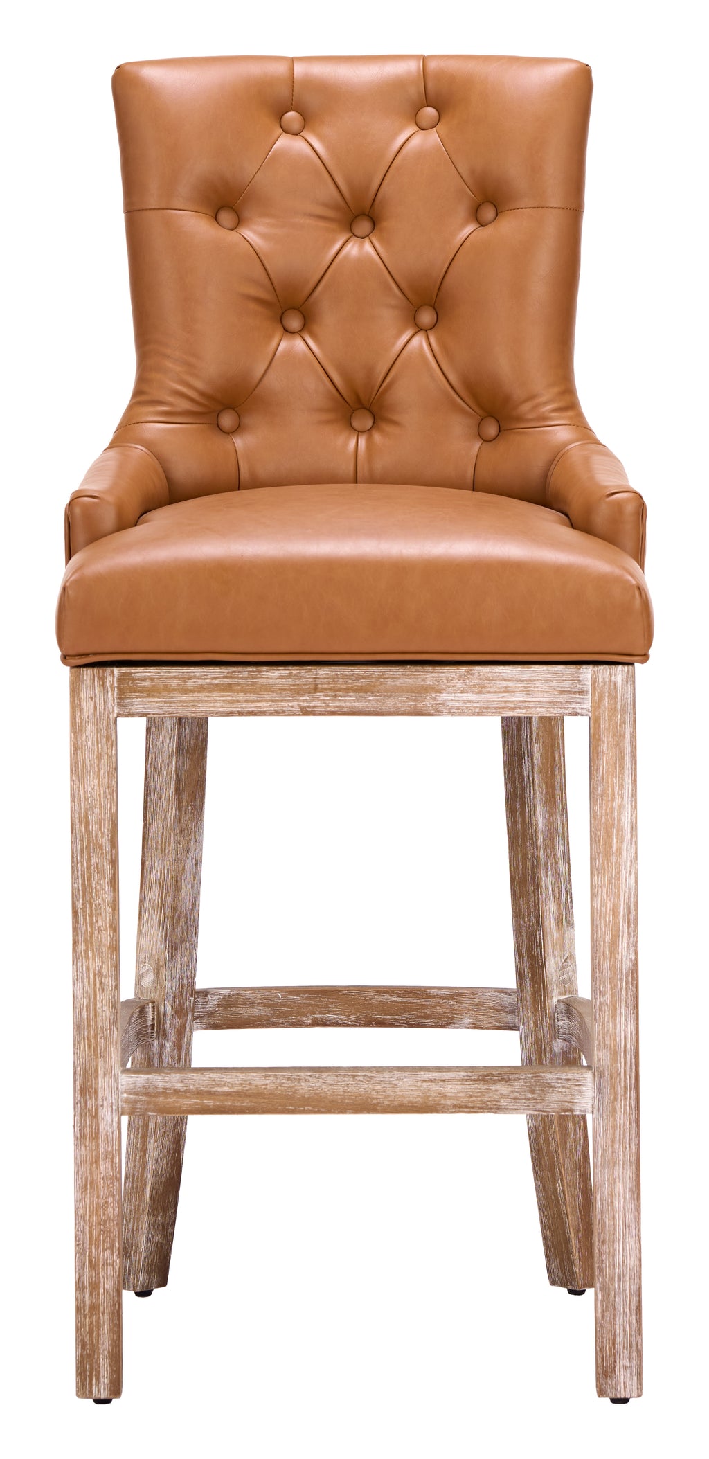 ZUO Nuby Swivel Barstool — Brown Faux Leather, Natural Poplar Wood Legs, 330 lb Capacity