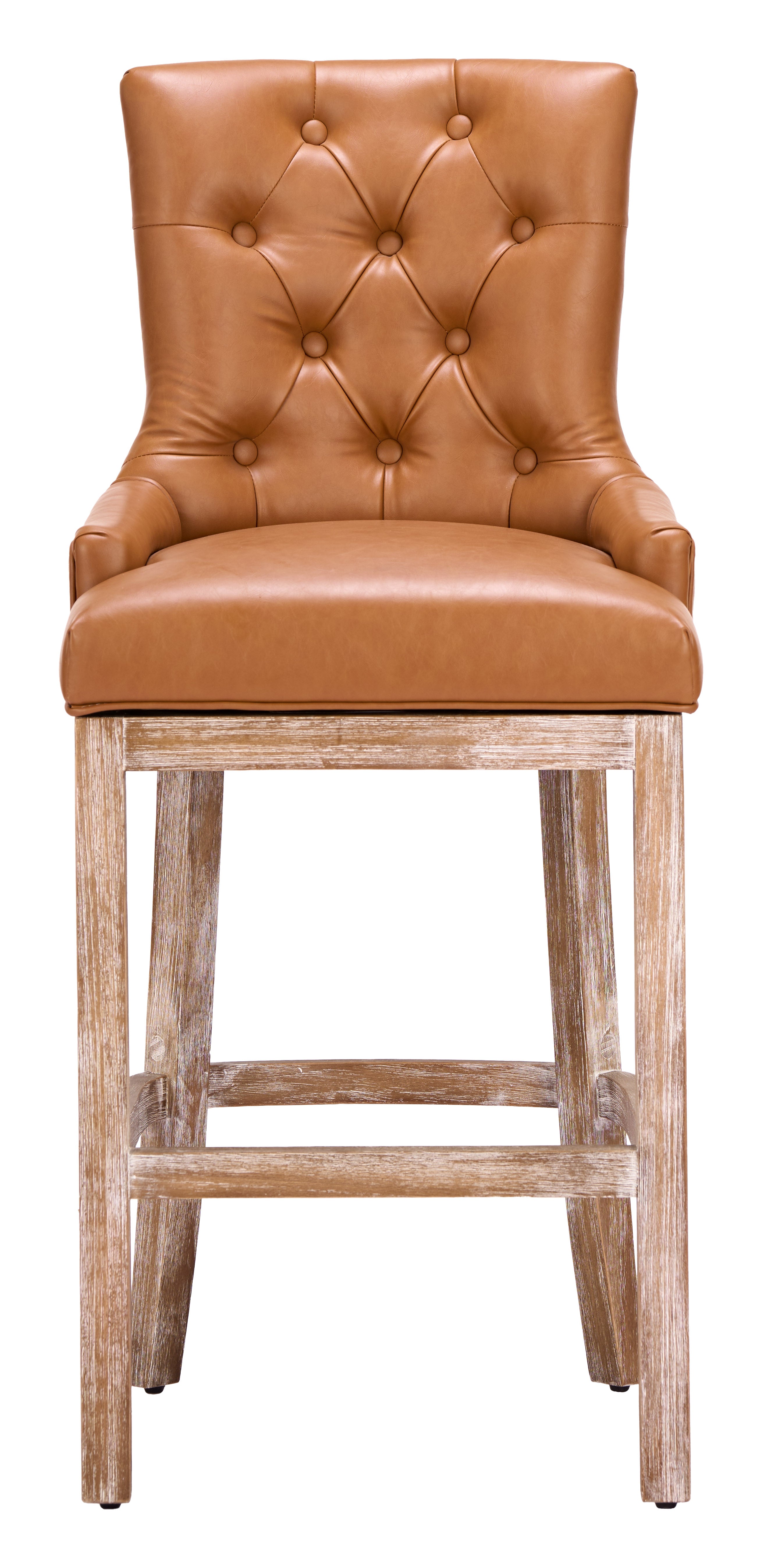 ZUO Nuby Swivel Barstool — Brown Faux Leather, Natural Poplar Wood Legs, 330 lb Capacity