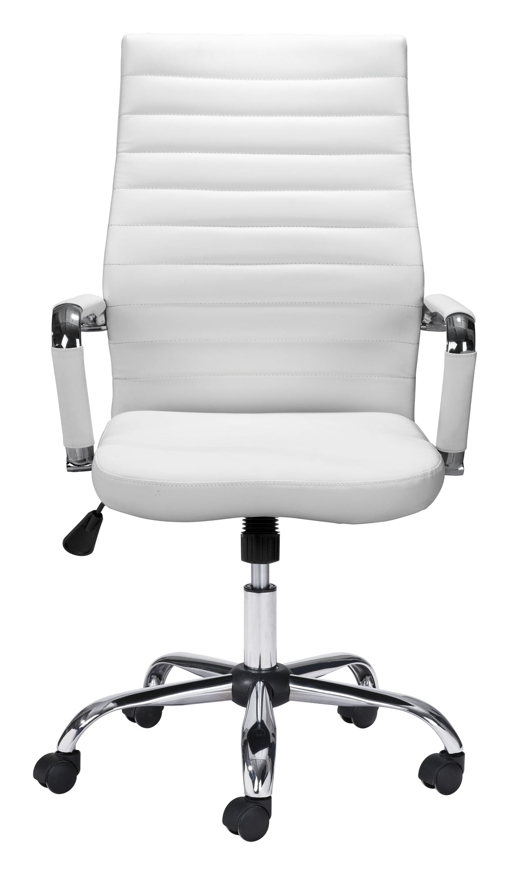ZUO Primero High Back Office Chair — White Faux Leather, Adjustable Height, Chrome Base, 330 lb Capacity