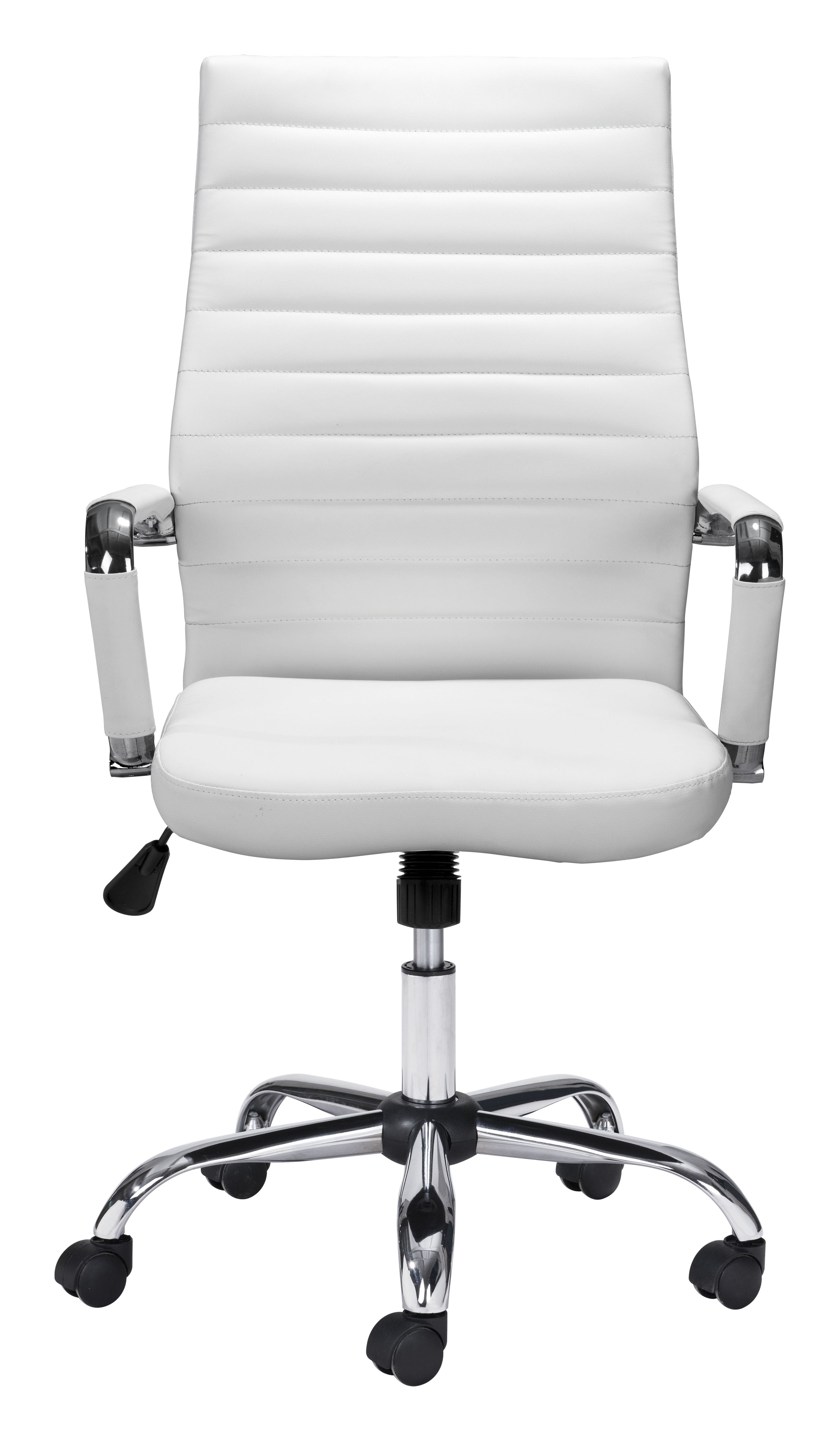 ZUO Primero High Back Office Chair — White Faux Leather, Adjustable Height, Chrome Base, 330 lb Capacity