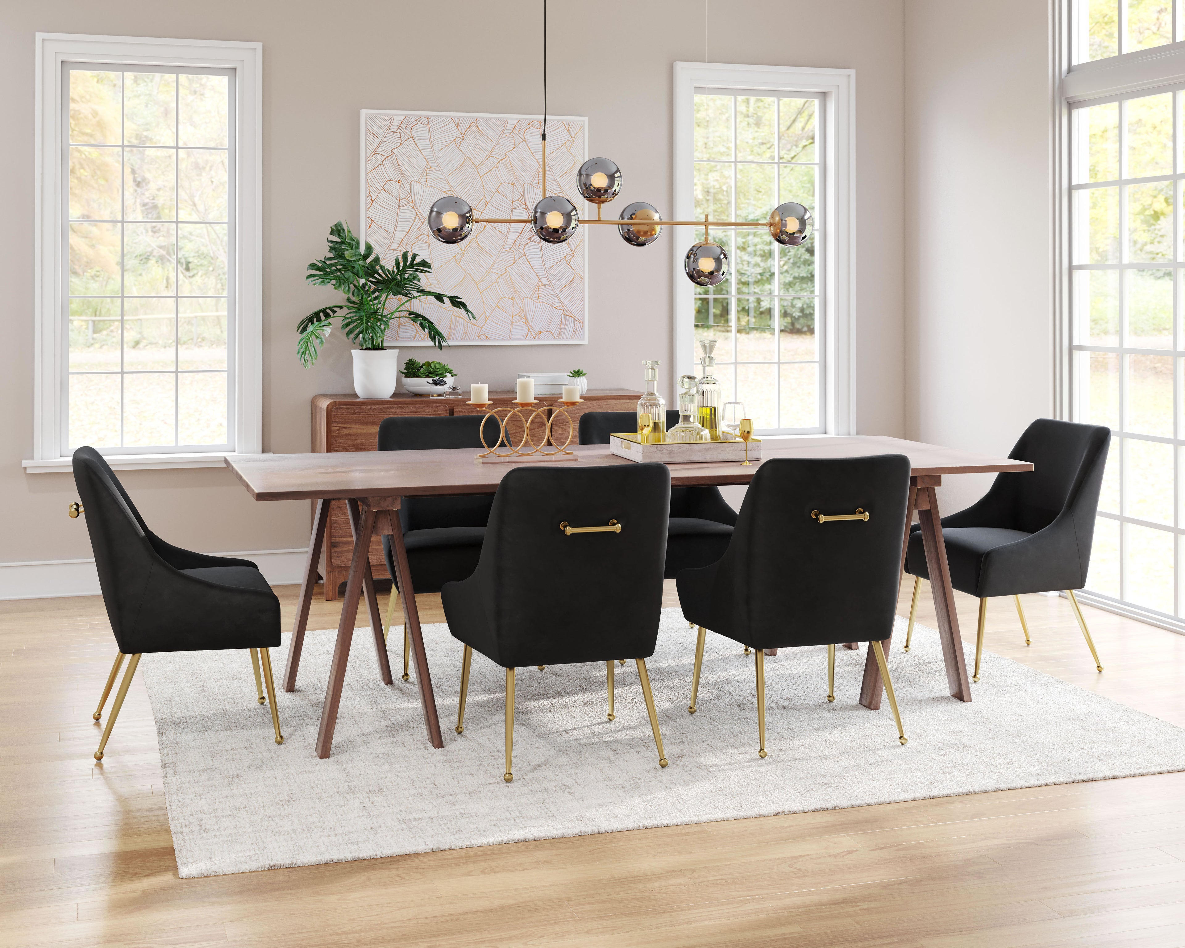ZUO Maxine Dining Chair — Black Velvet, Gold Powder Coated Steel Legs, 330 lb Capacity