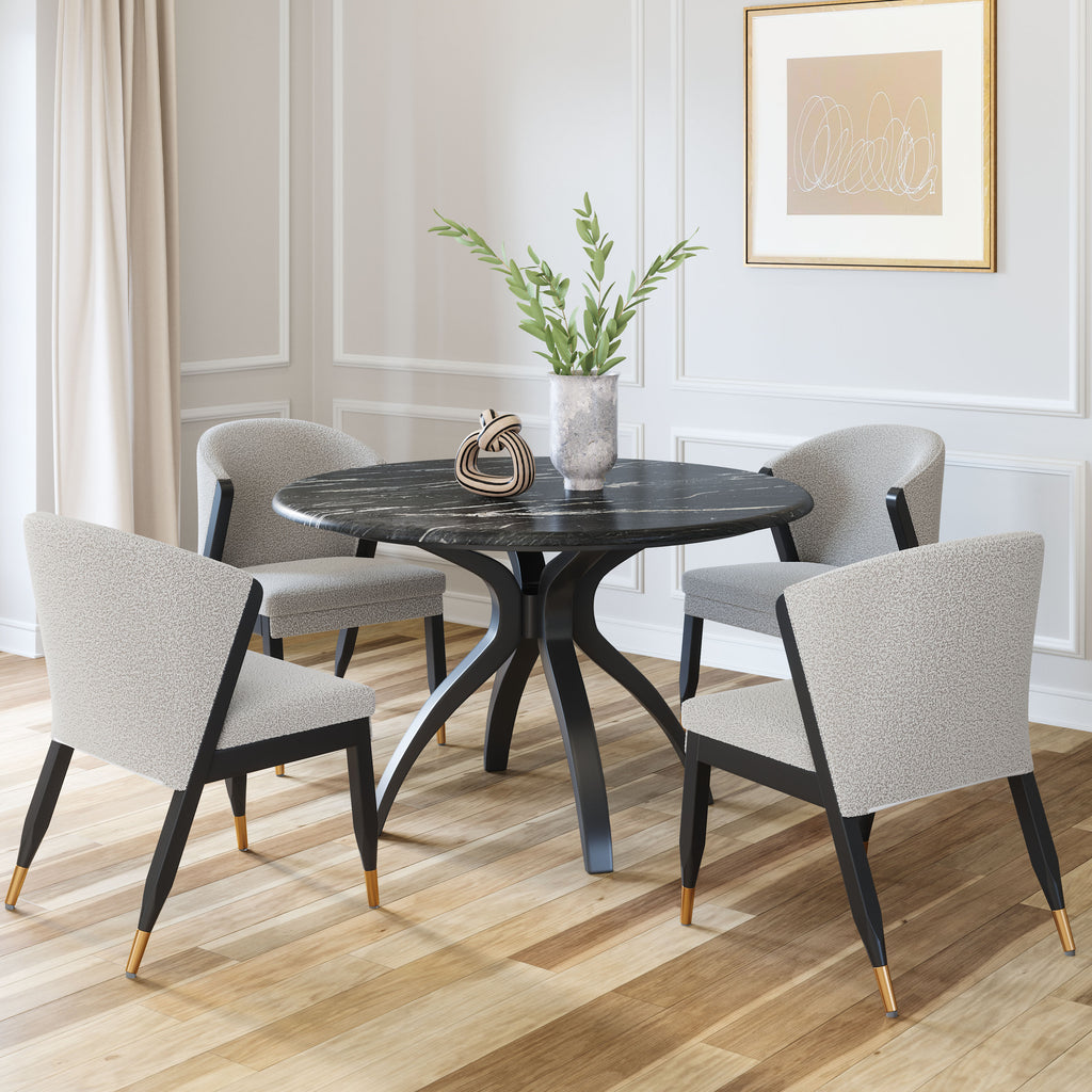 ZUO Sumay Round Dining Table — Black Faux Marble HPL Top, 50" Diameter, Painted Steel Base