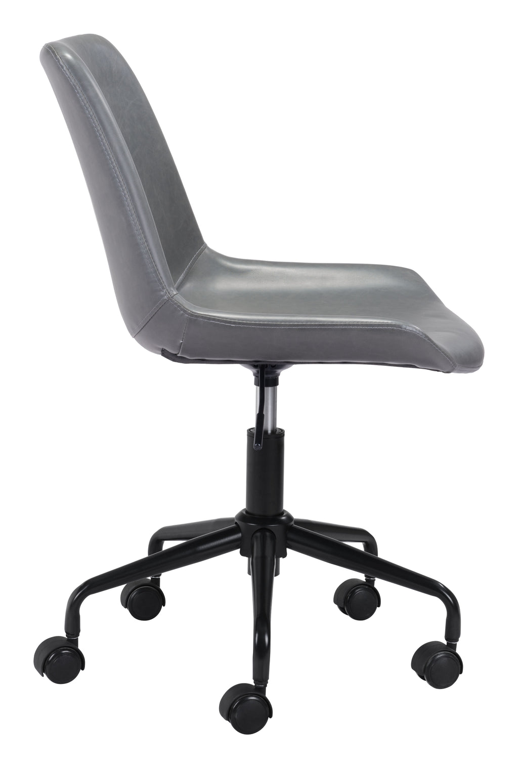 ZUO Byron Mid-Century Office Chair — Gray Faux Leather, Adjustable Height, Black Powder Coated Steel