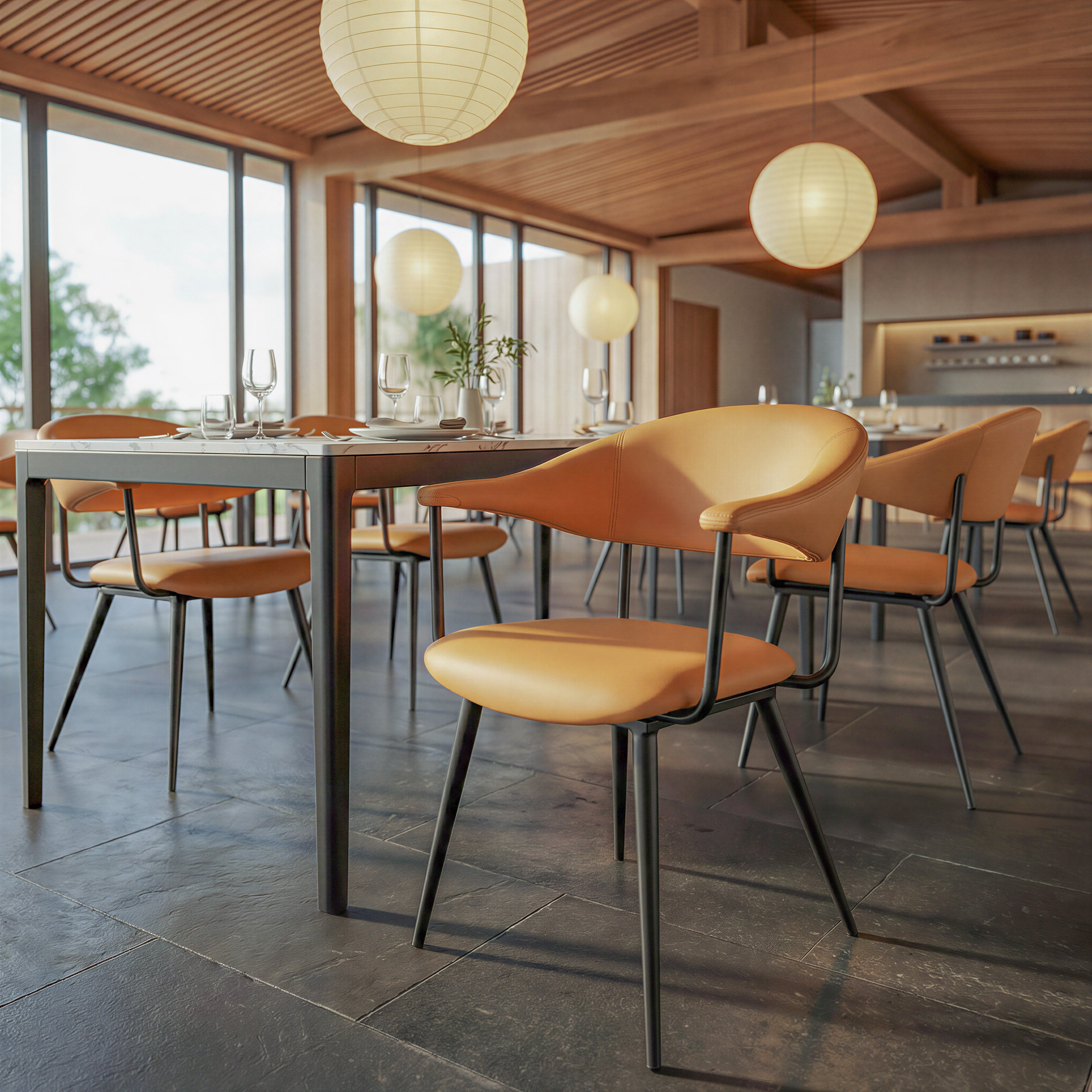 ZUO Sima Dining Chair — Brown Faux Leather, Black Powder Coated Steel Frame, 285 lb Capacity